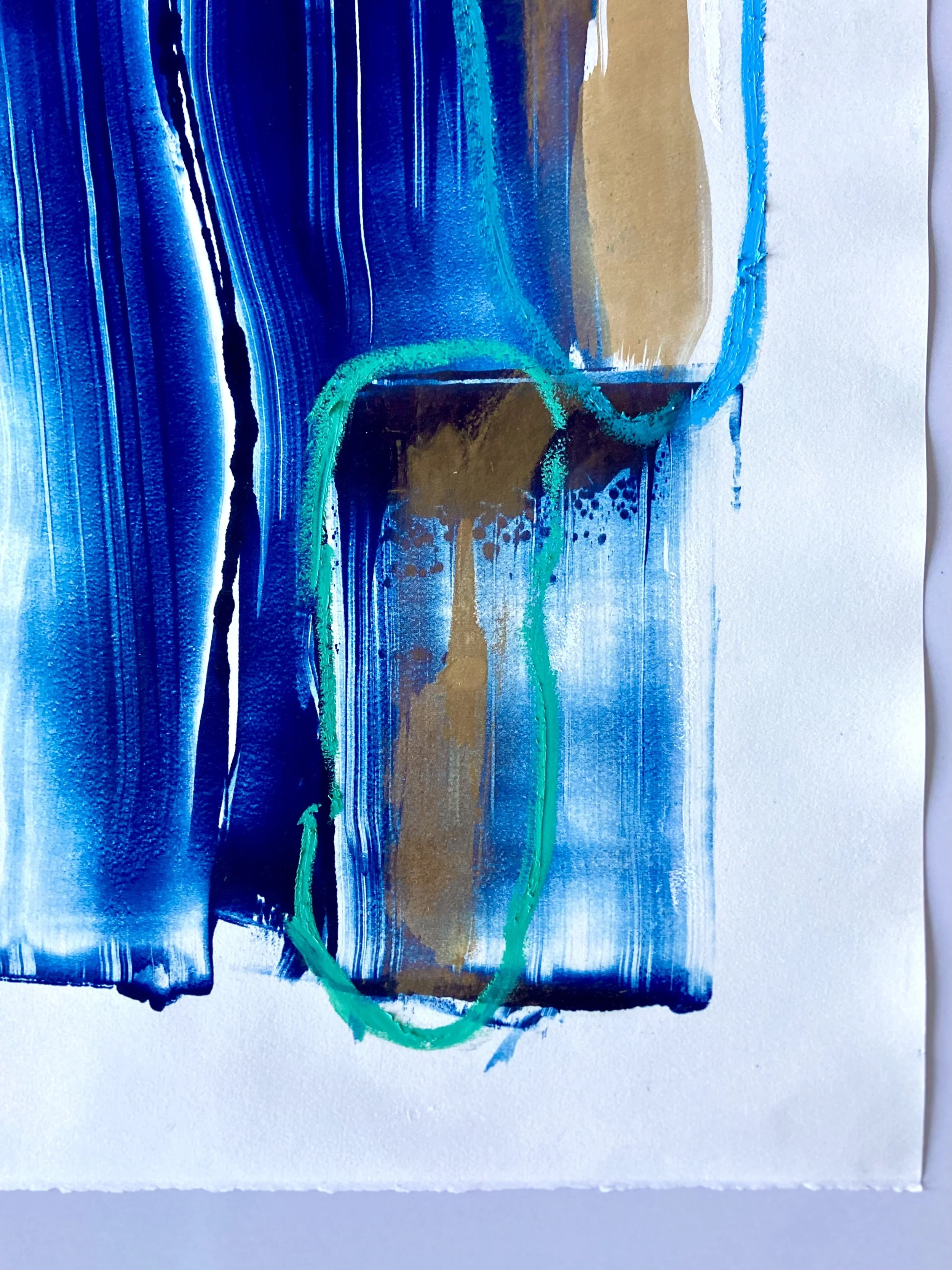 "Simple Gifts (Waterfall)", 19 × 26 inches. Monotype print, gold dust, oil pastel, & graphite on paper.