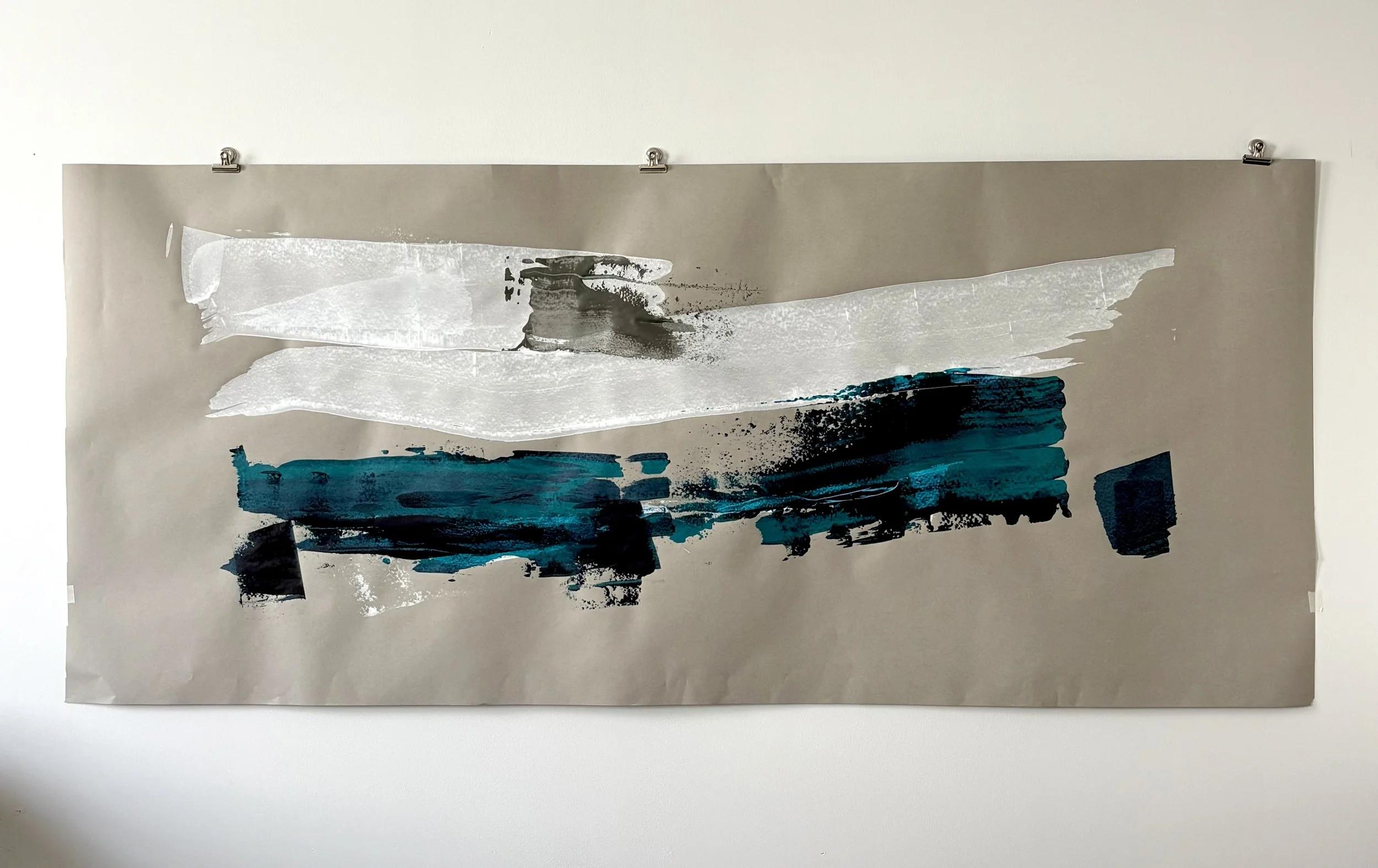 "Peace and Rumors of Peace", 8 x 3.5 feet. Acrylic on heavyweight paper. 2026. Word soars across the waters.