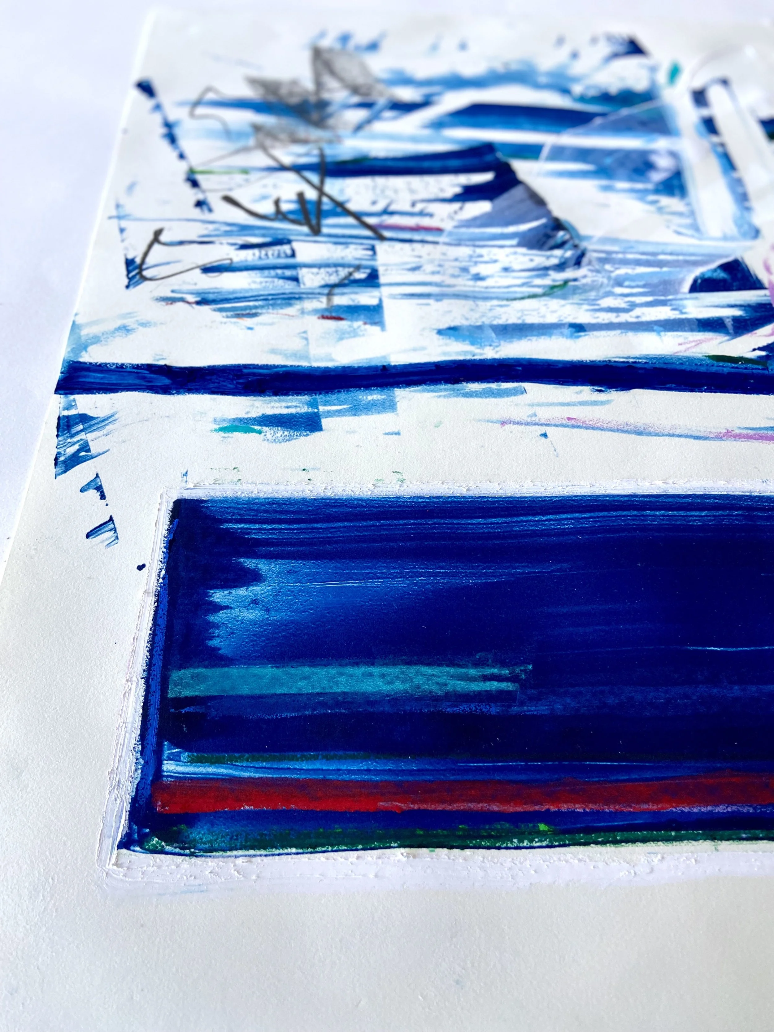 "Thin Place (Funeral)", 19 x 26 inches, Monotype print, oil pastel, acrylic, & graphite on paper.