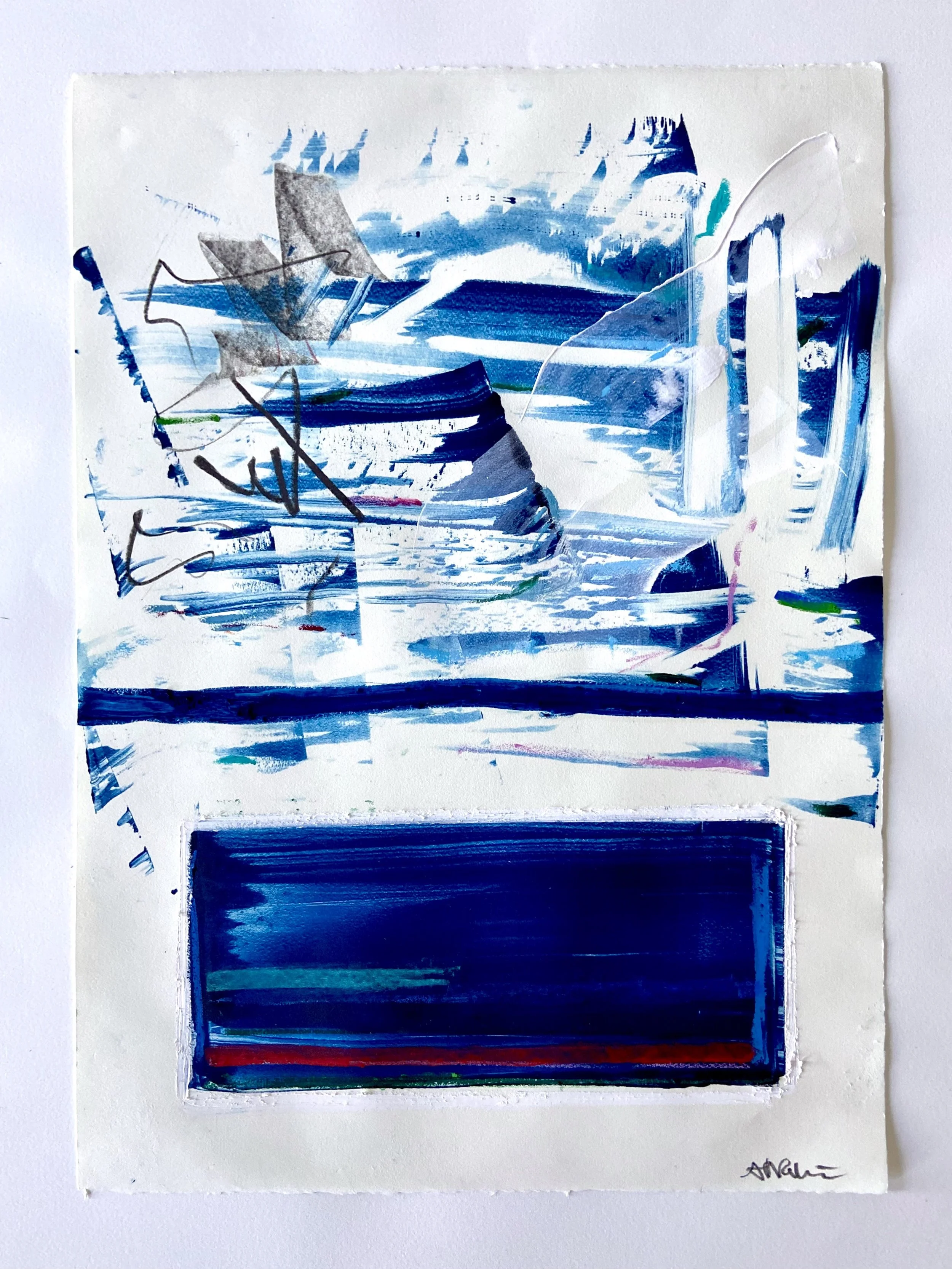 "Thin Place (Funeral)", 19 x 26 inches, Monotype print, oil pastel, acrylic, & graphite on paper.

An extension on the theme of Celtic “thin places”, where the veil between realms is thin, combined with the memory of a large funeral gathering.