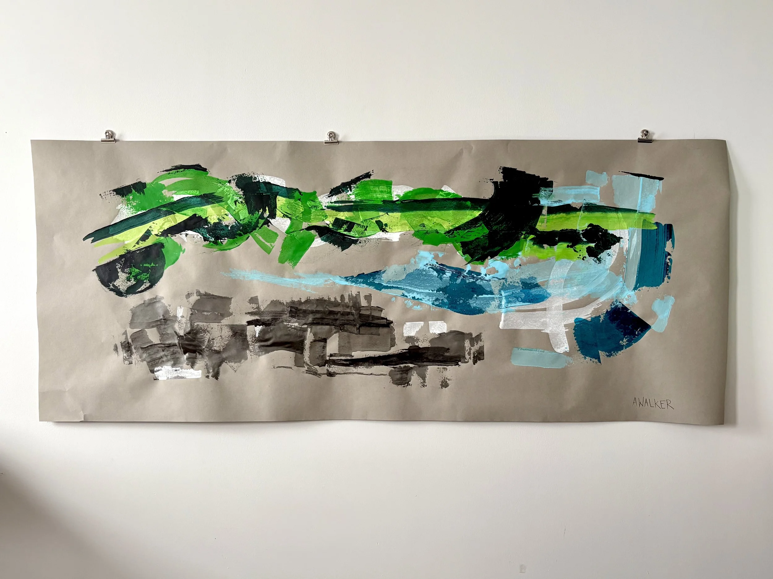 "They will receive garlands instead of ashes, And all the world shall acknowledge that they are People", 8 x 3.5 feet. Acrylic on heavyweight paper. 2026.