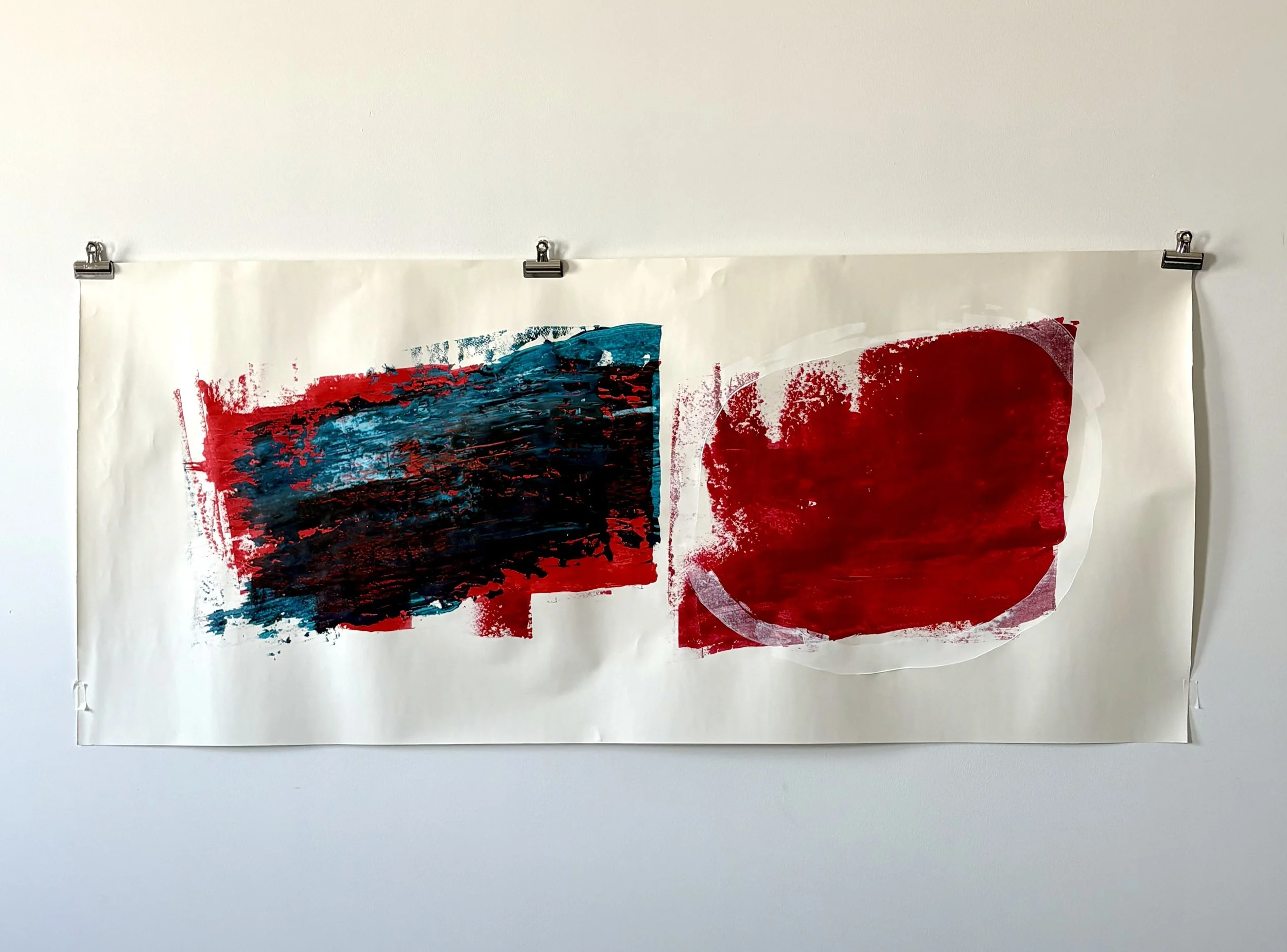 One Before the Other", 6.5 × 3 feet. Acrylic painting on heavyweight paper. 2026. About prioritizing one people over another.