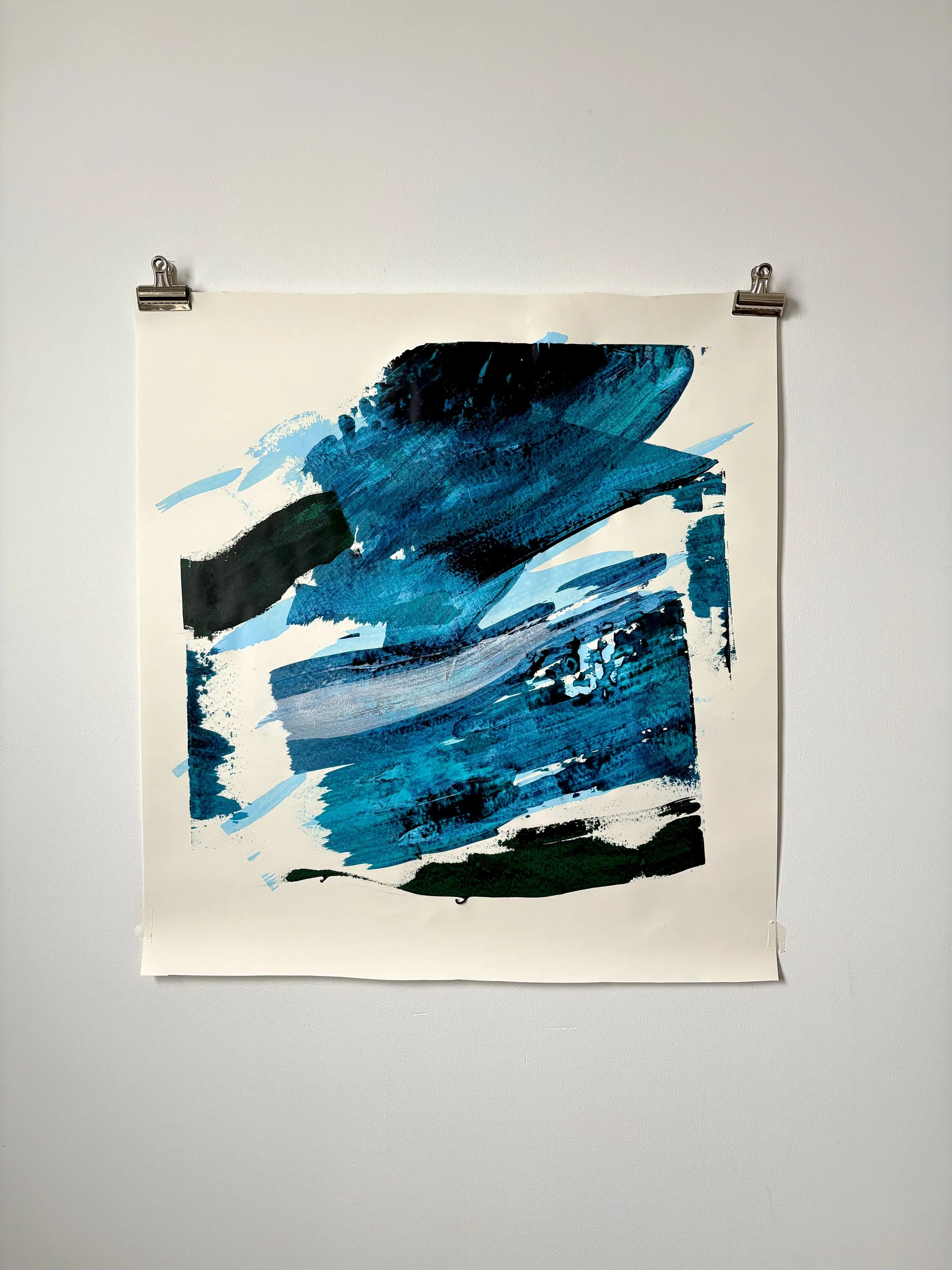 "Pale Blue Dot", 3 × 3.5 feet. Acrylic painting on heavyweight paper. 2026.

An abstract take on NASA’s famed photo of Earth from the edge of the solar system. The photograph was proposed by astronomer Carl Sagan, a philosophical reminder of our plan