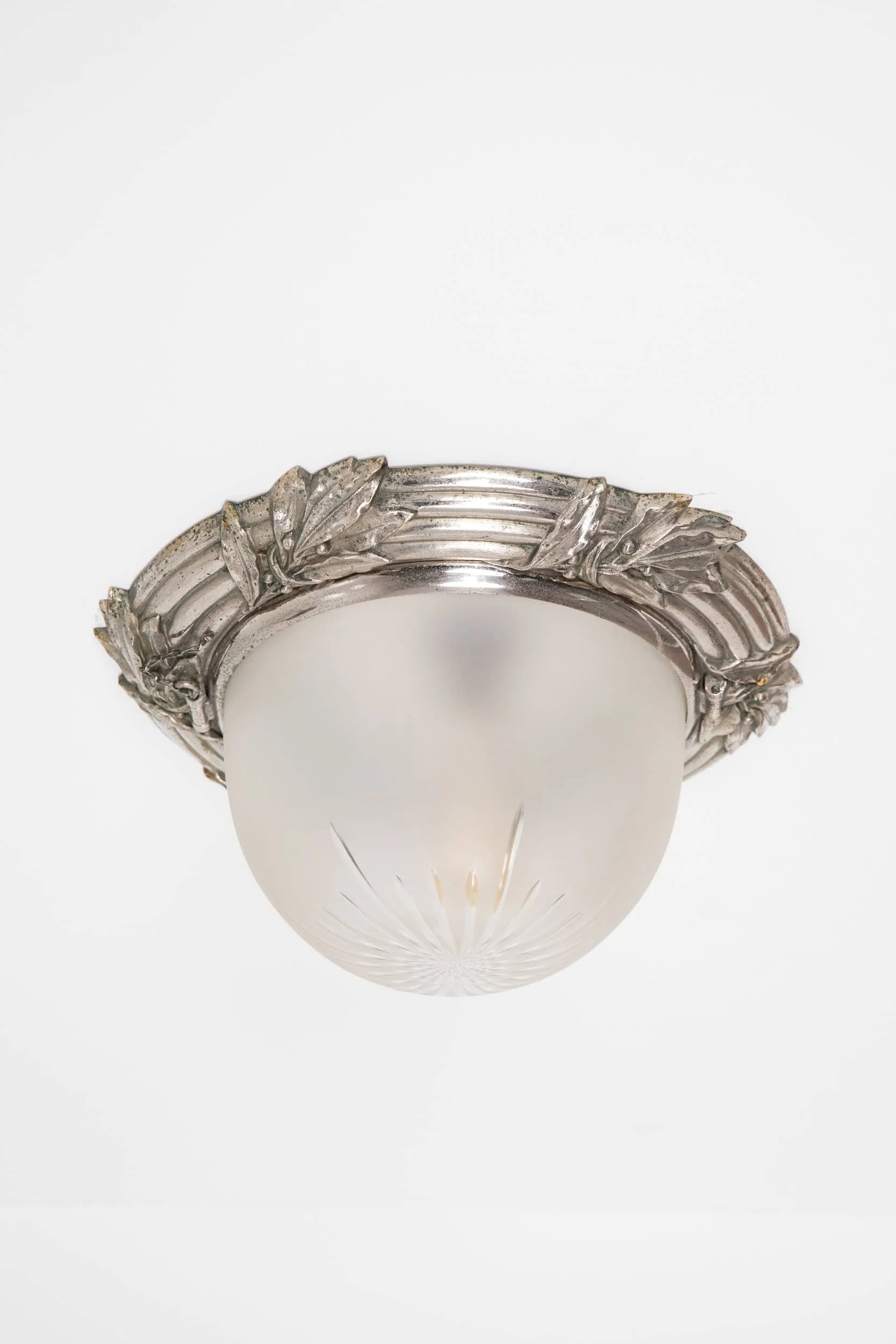 Large French Art Nouveau Nickel Plated Flush Mounted Light