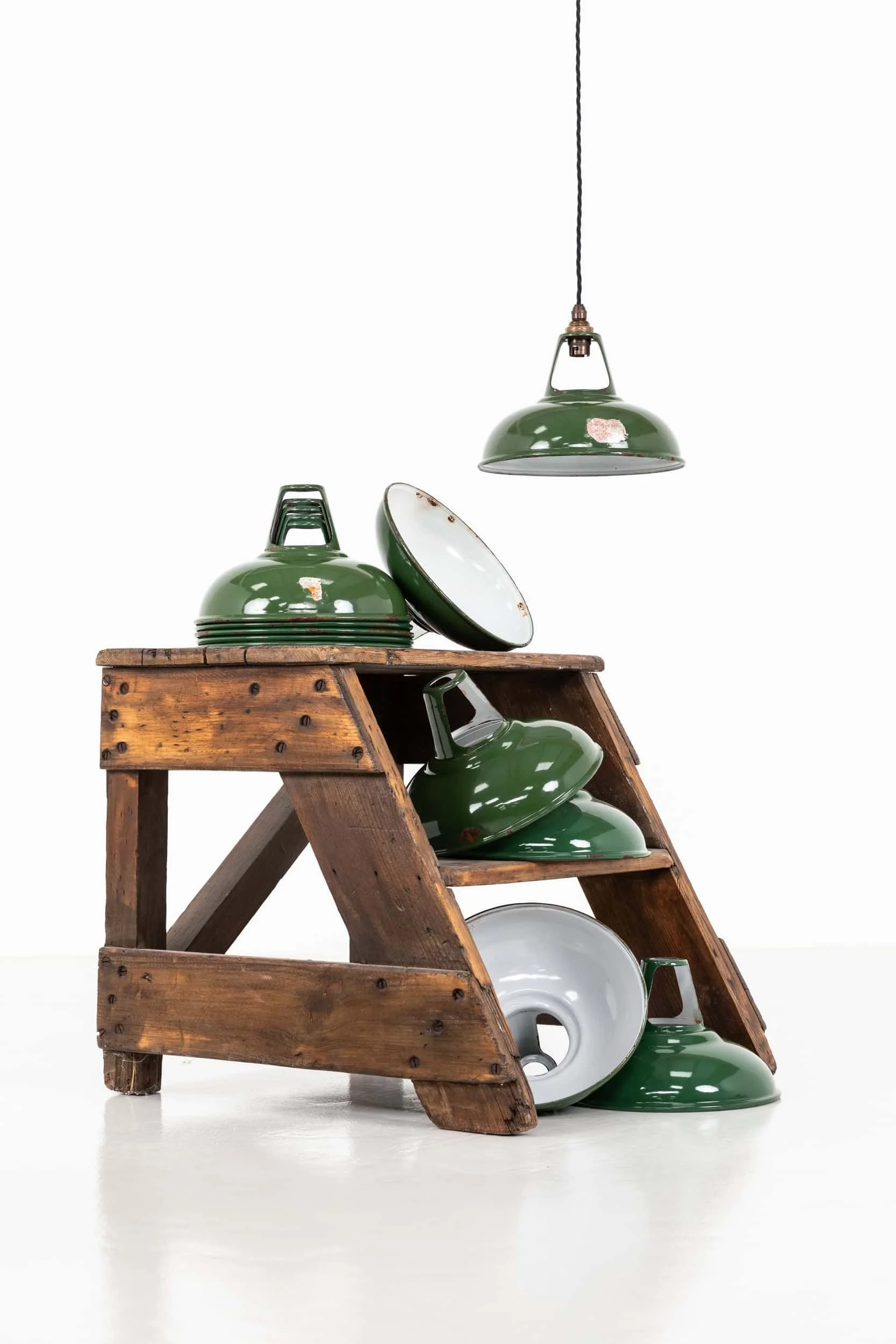 Vintage Industrial Green Enamel Coolicon Pendant Lights