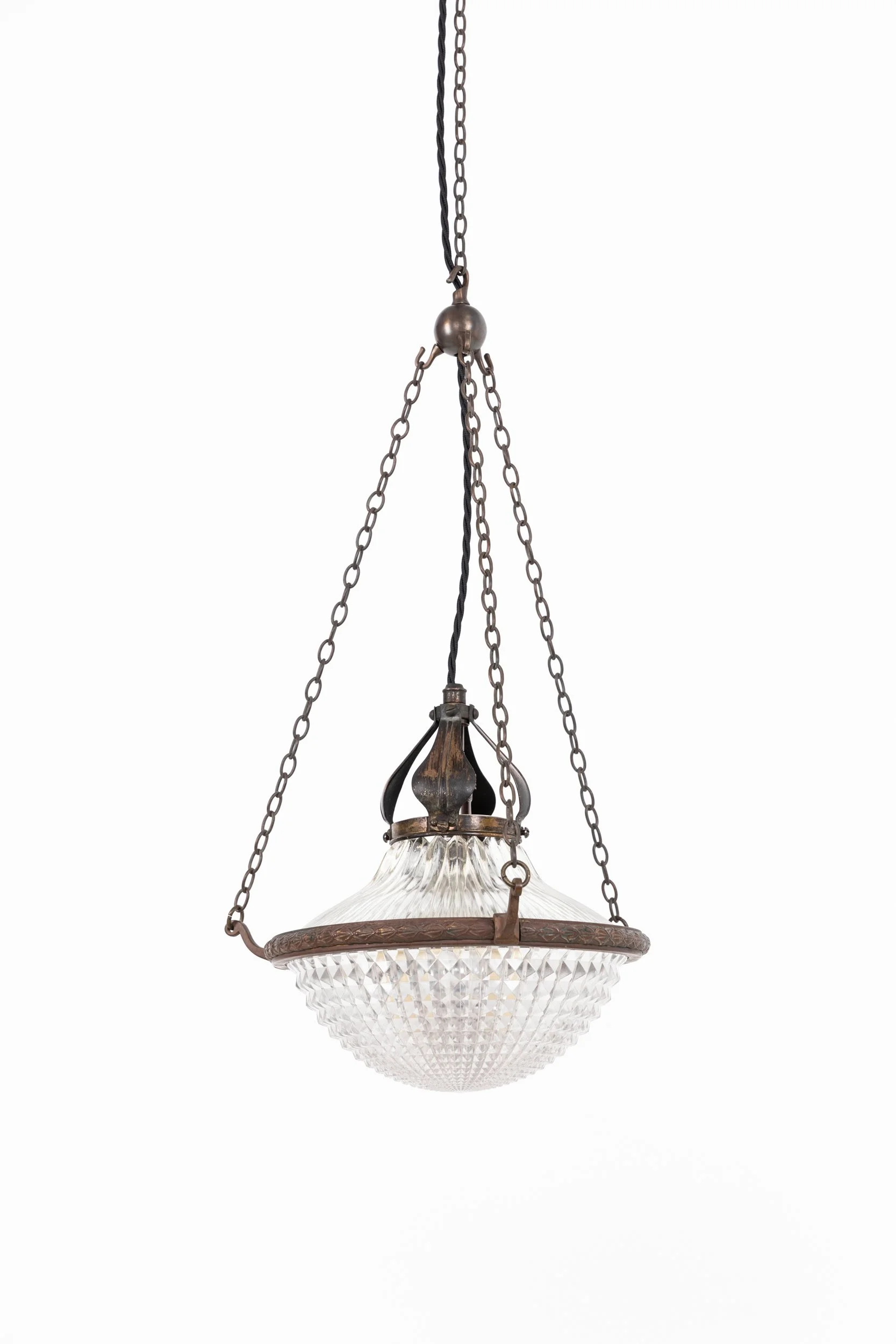 Early Holophane Crystal Glass Pendant Light