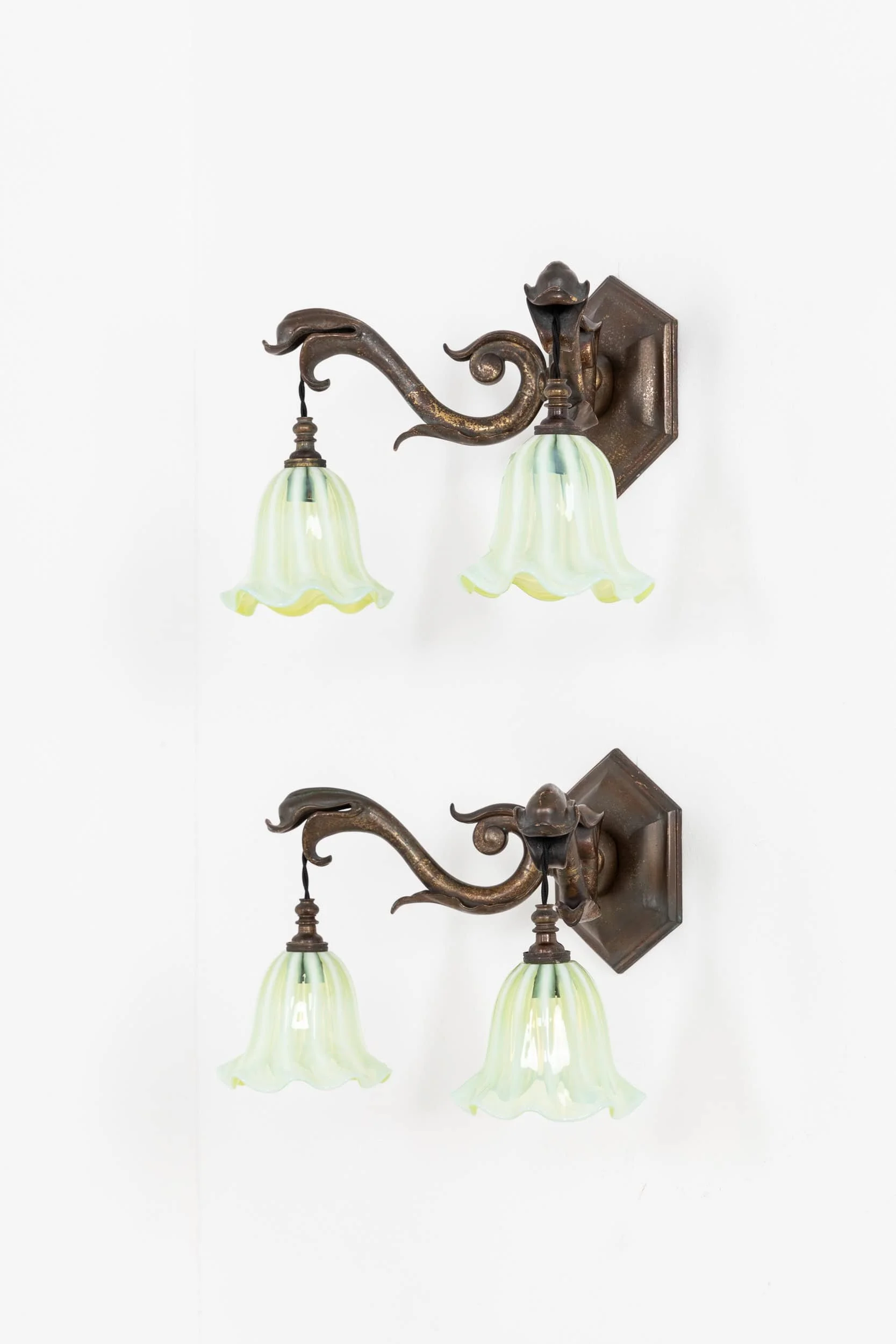 Antique Early GEC Bronze Tulip Wall Lamps (1).jpg