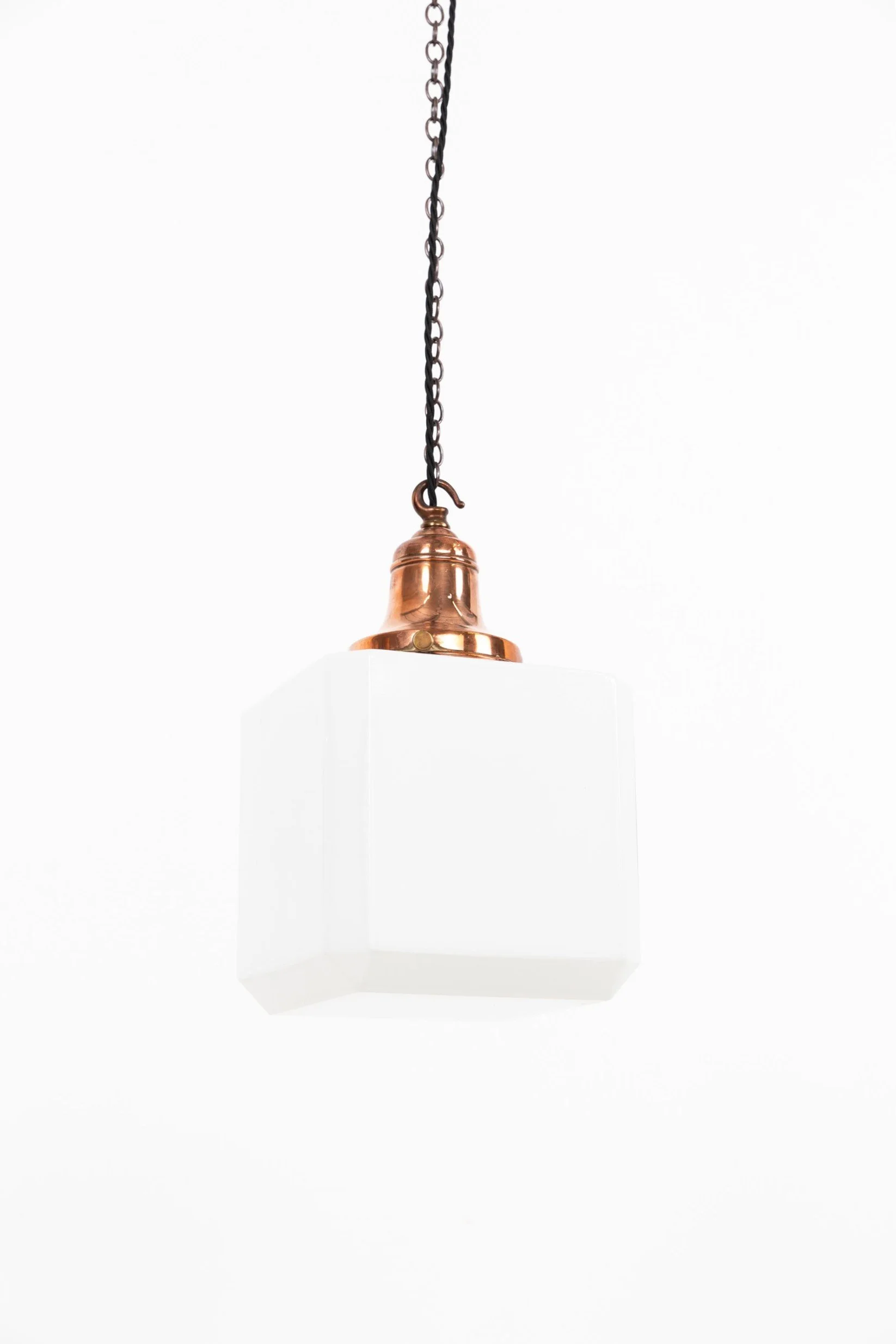Large Art Deco GEC Cube Opaline Pendant Light