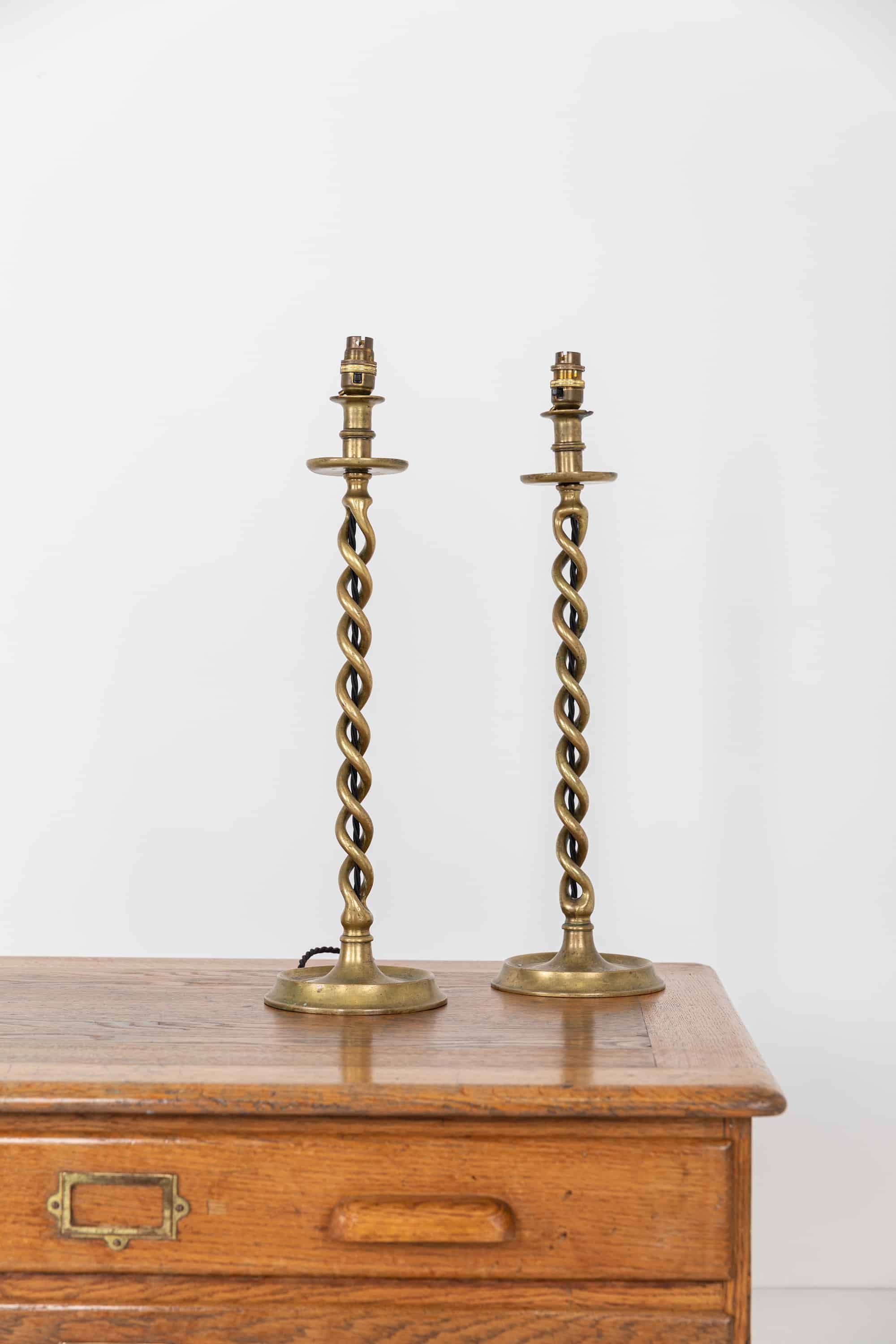 Elegant 19th Century Barley Twist Brass Candlesticks - Sold