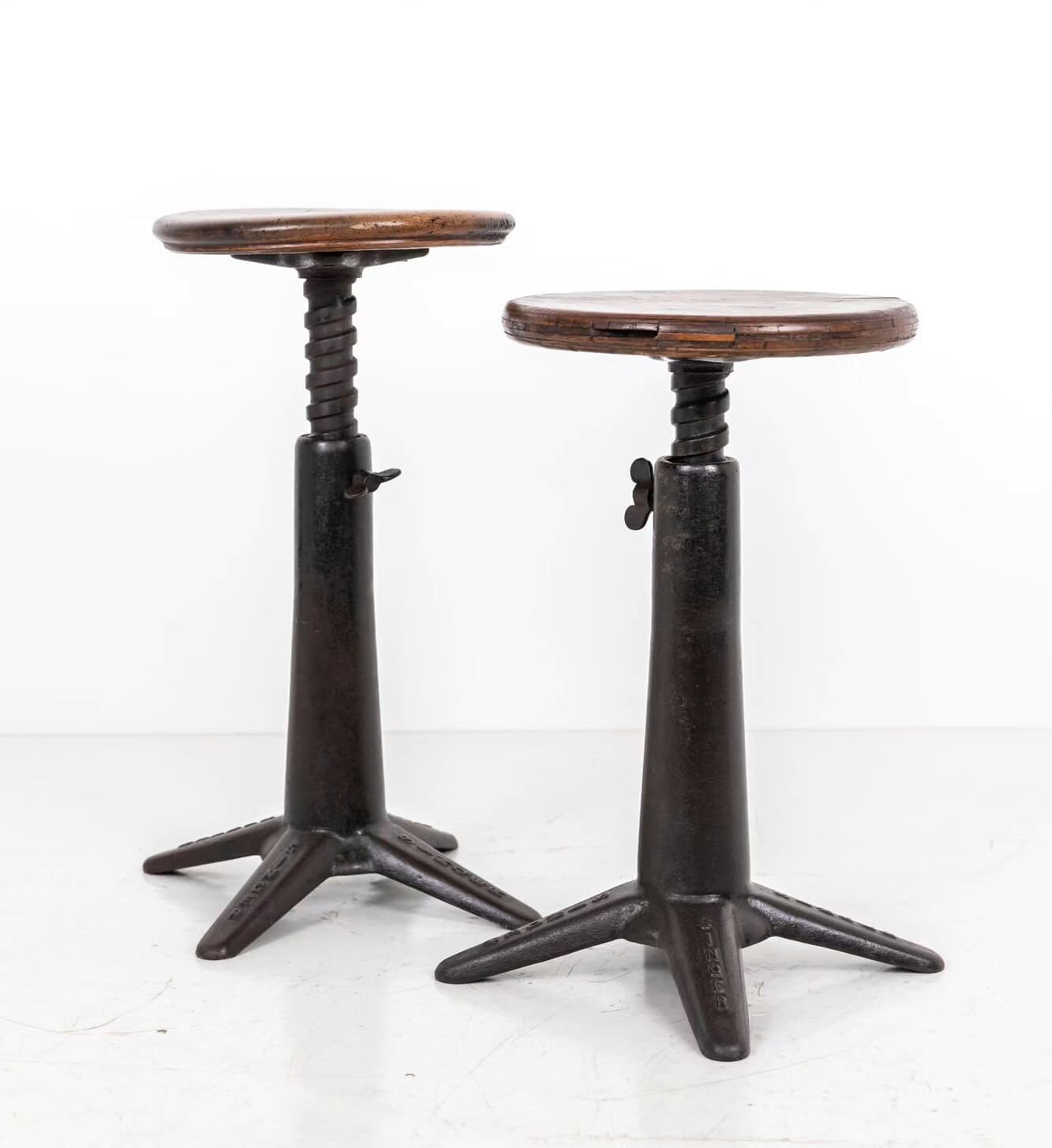 Near pair of 4-legged cast iron Singer stools in wonderful condition.

#antiquesworkshop #vintageindustrial #antique #vintage #midcentury #antiques #midcenturymodern #interiordesign #interiors #forsale #interiordecor #decorativeantiques #industrialde