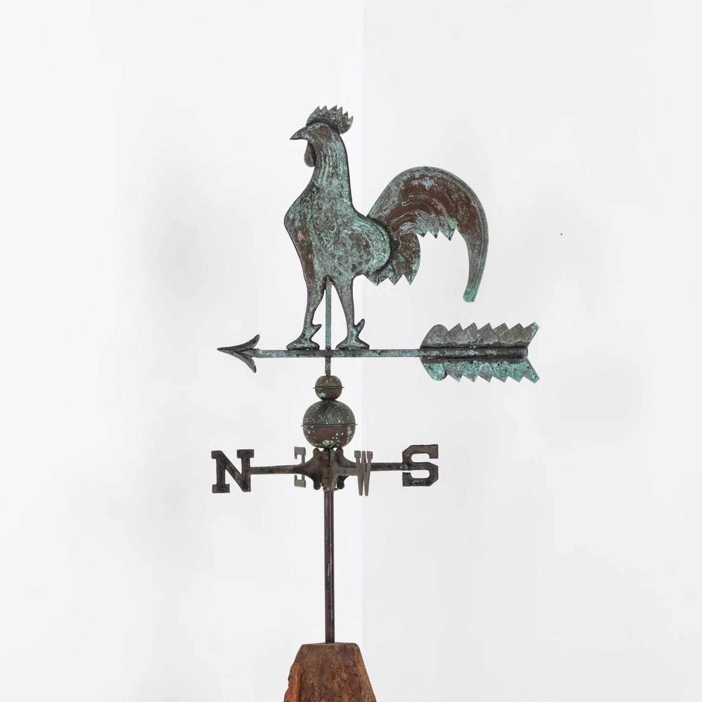 A fine example of a Victorian weathervane in the form of a cockerel, mounted to an old and well weathered groyne block. Copper construction with a wonderful natural verdigris. 

#antiquesworkshop #vintageindustrial #antique #vintage #midcentury #anti