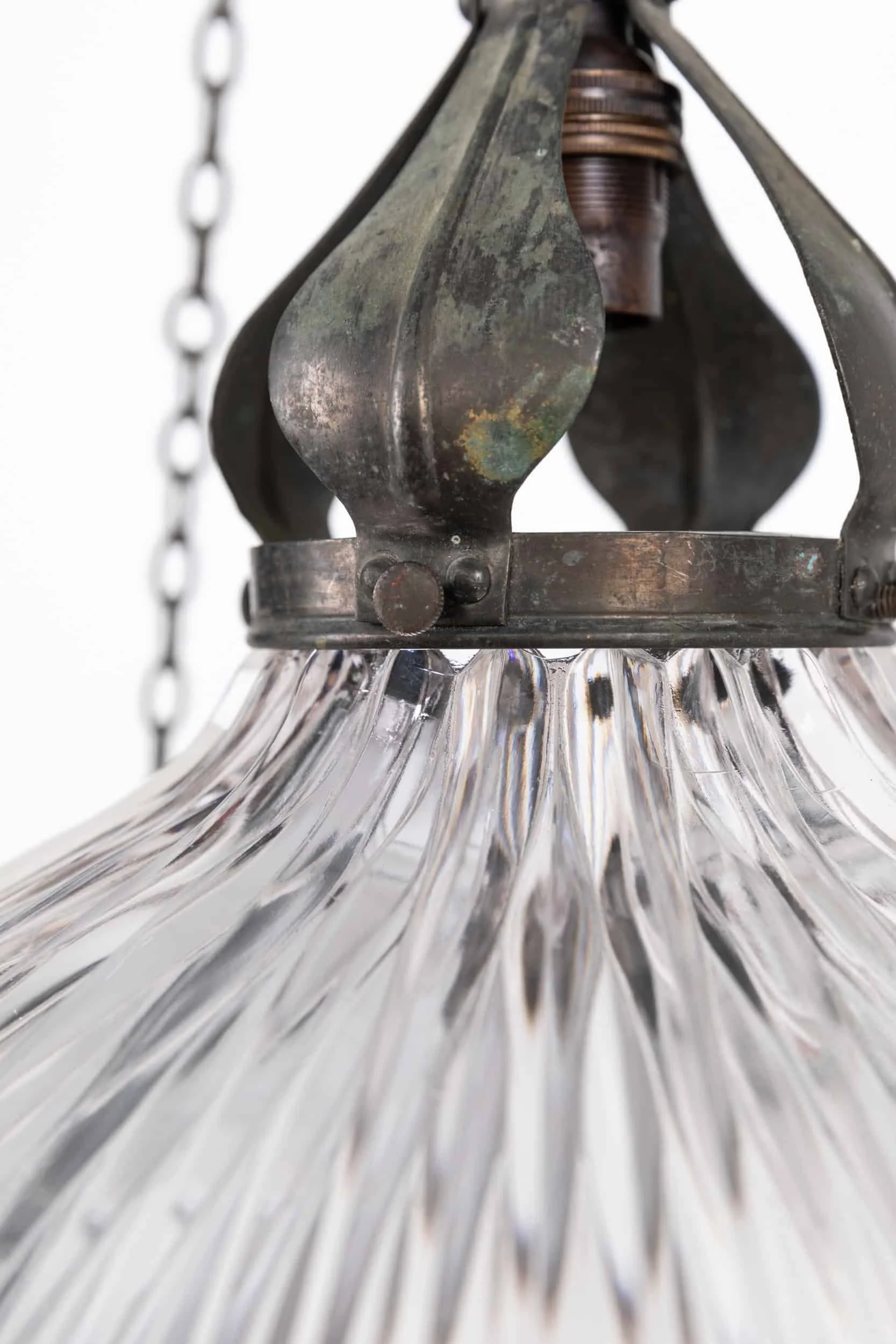 Trio of Rare Antique Prismatic Glass Holophane Blondel Stiletto Pendant Lights (14).jpg