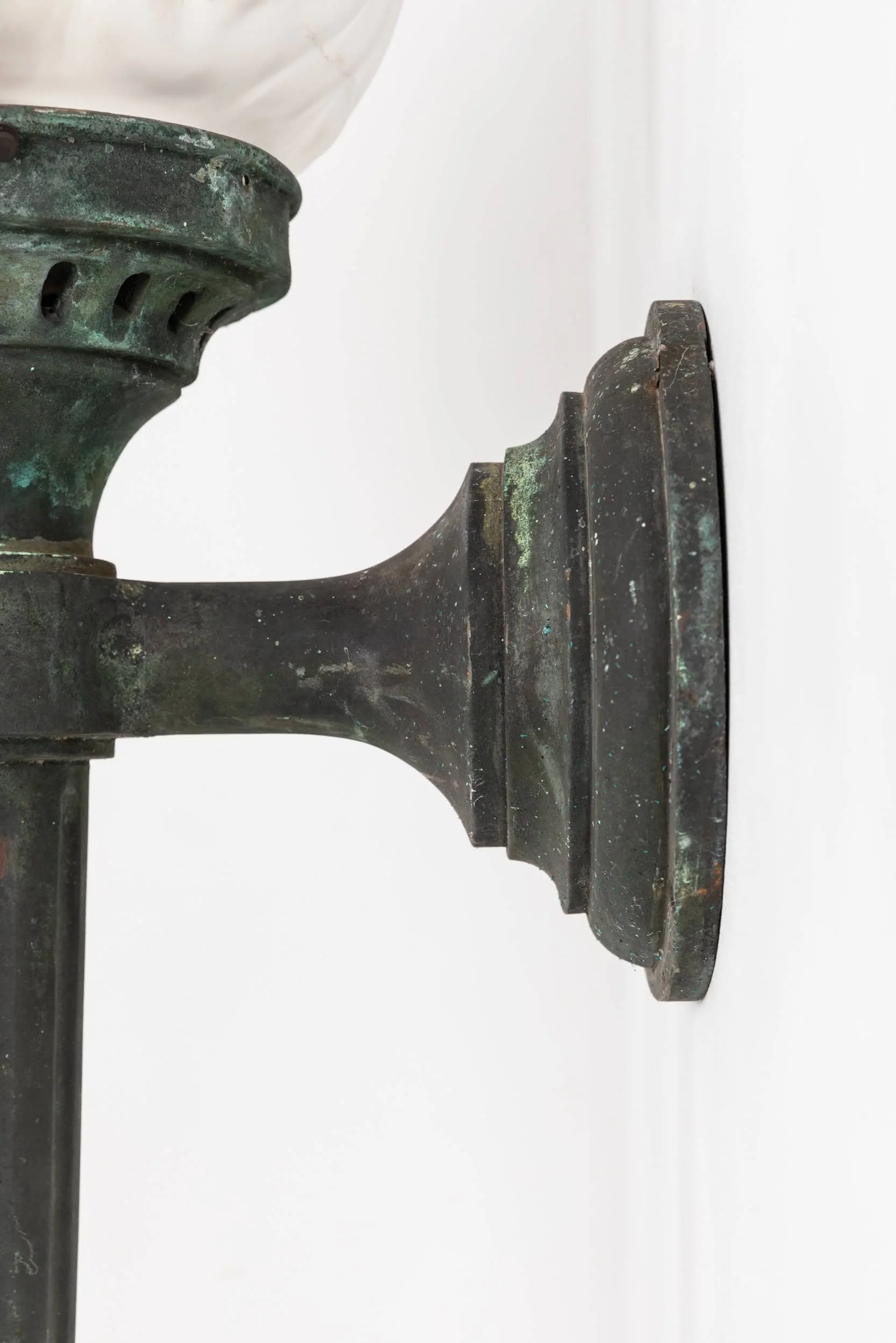 Antique Victorian Monumental Verdigris Bronze Outdoor Torch Flame Wall Lights (23).jpg