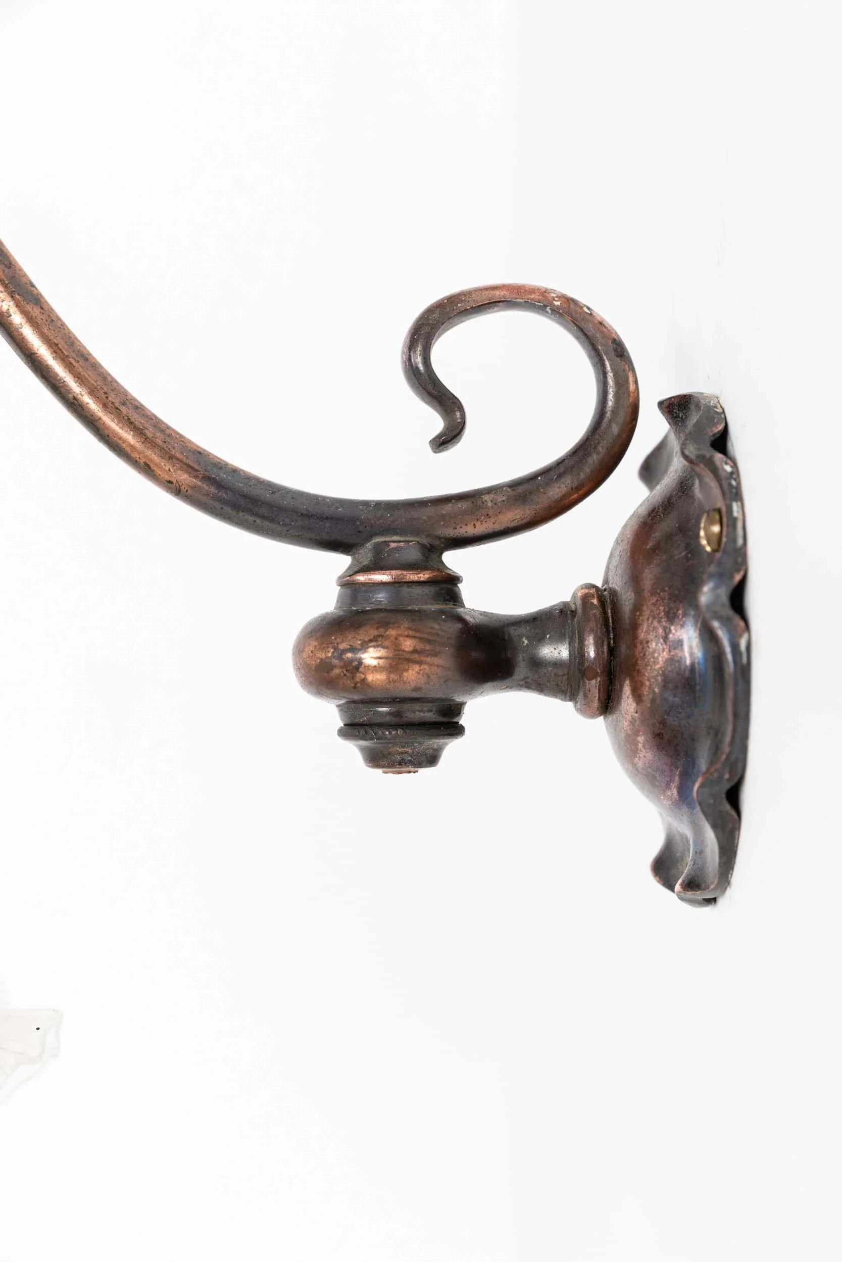 Pair of Antique Cast Copper Wall Lamps with Vaseline Glass Shades (7).jpg