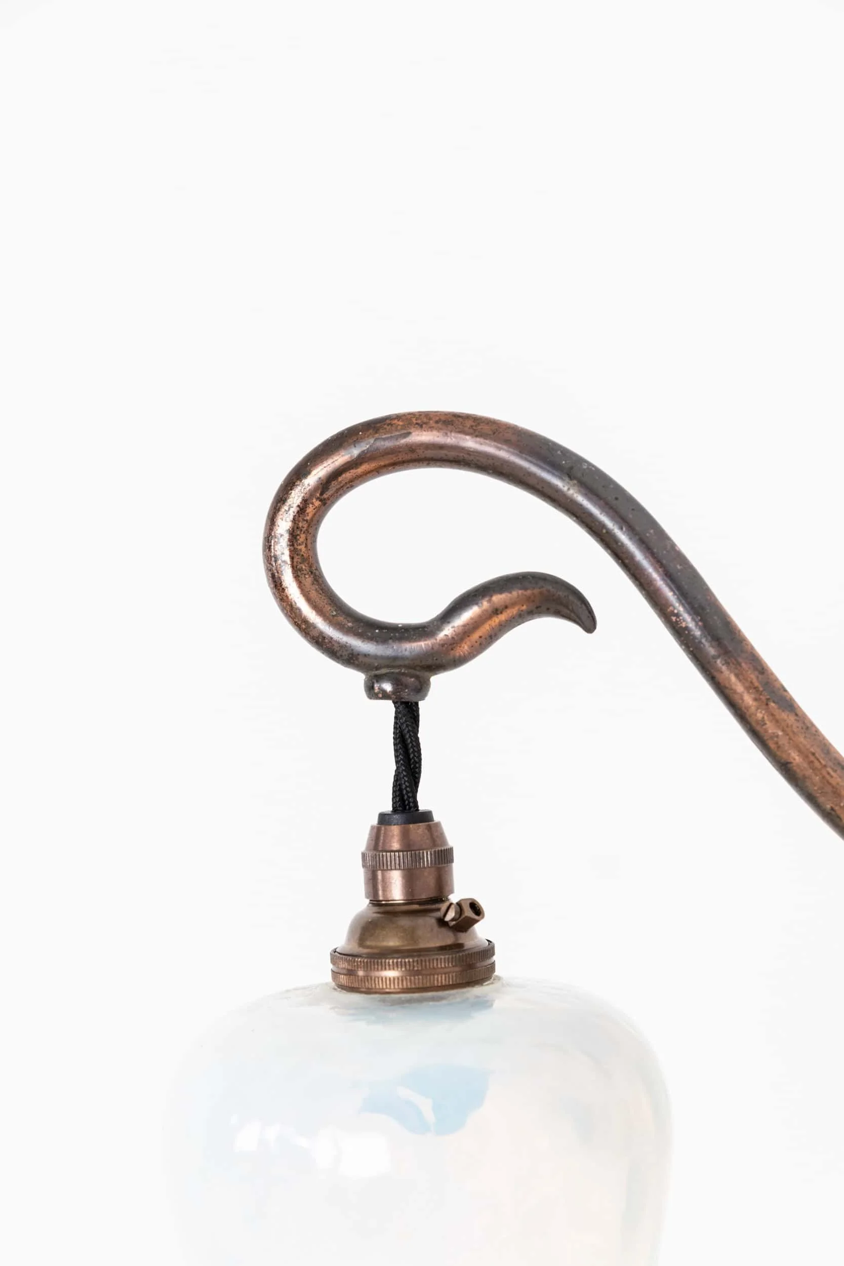 Pair of Antique Cast Copper Wall Lamps with Vaseline Glass Shades (8).jpg