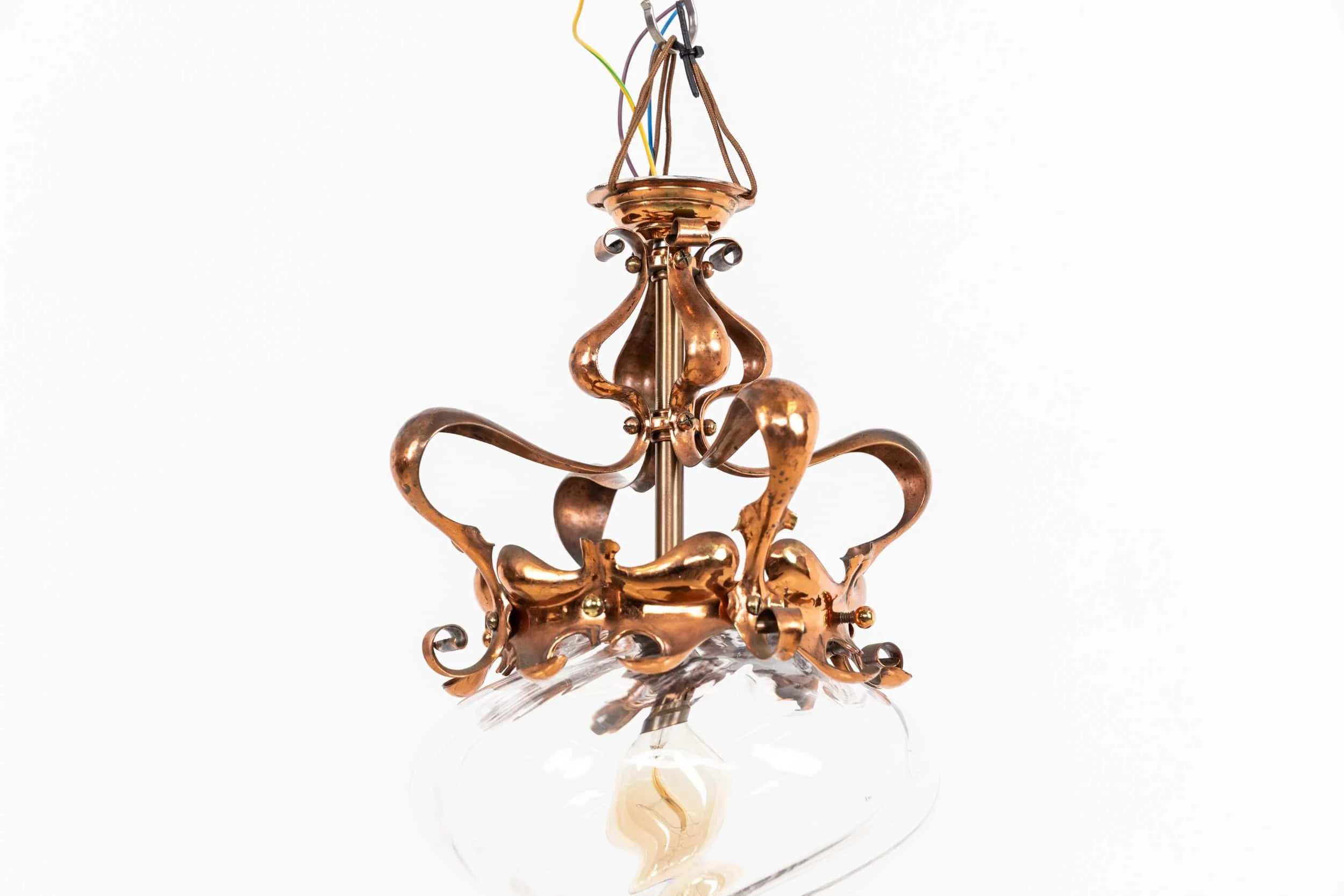 Antique Arts & Crafts Richard Everard Copper and Glass Ceiling Light (4).jpg