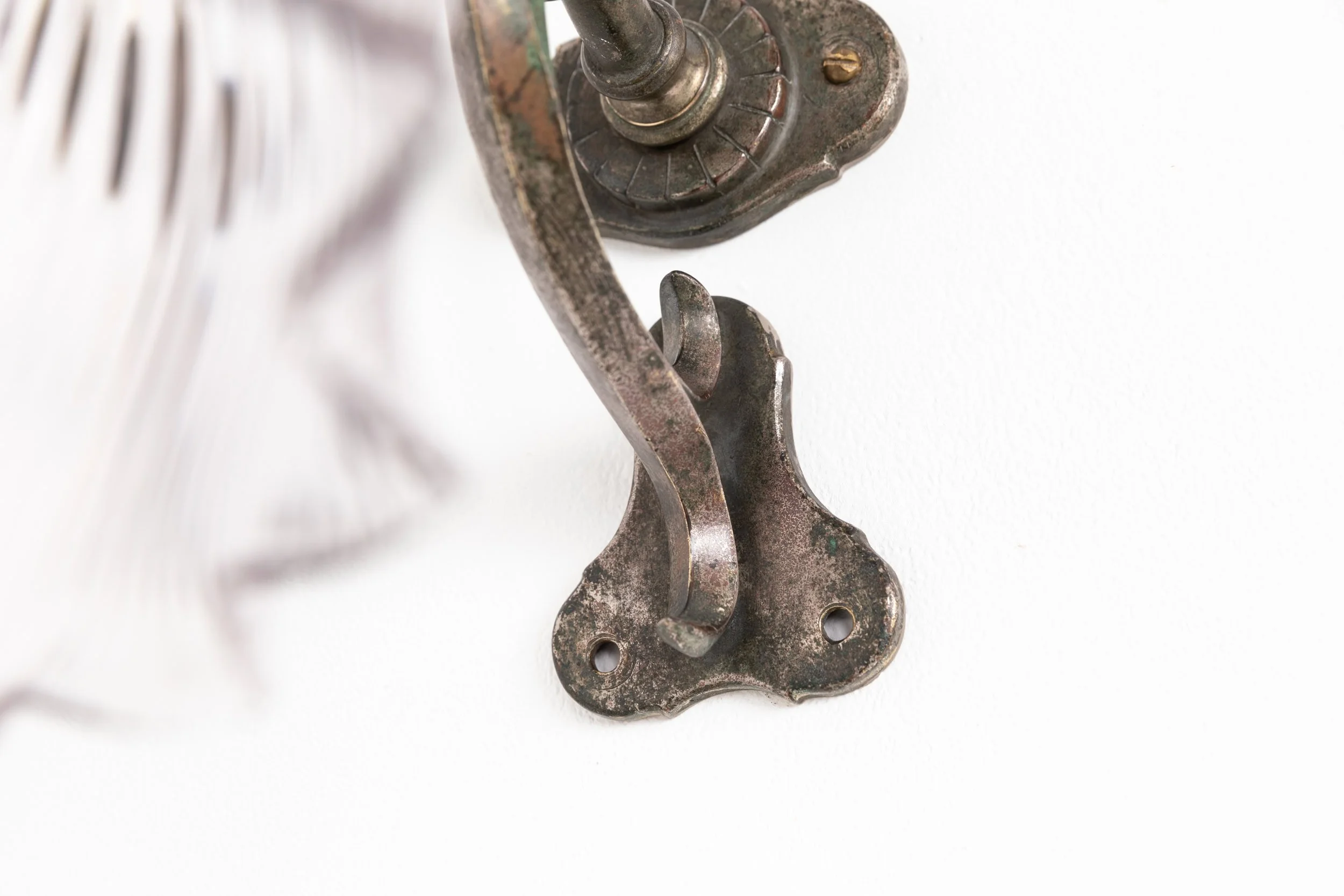 Antique Cast Brass Heavy Duty Wall Lamp with Holophane Glass Shade (11).jpg