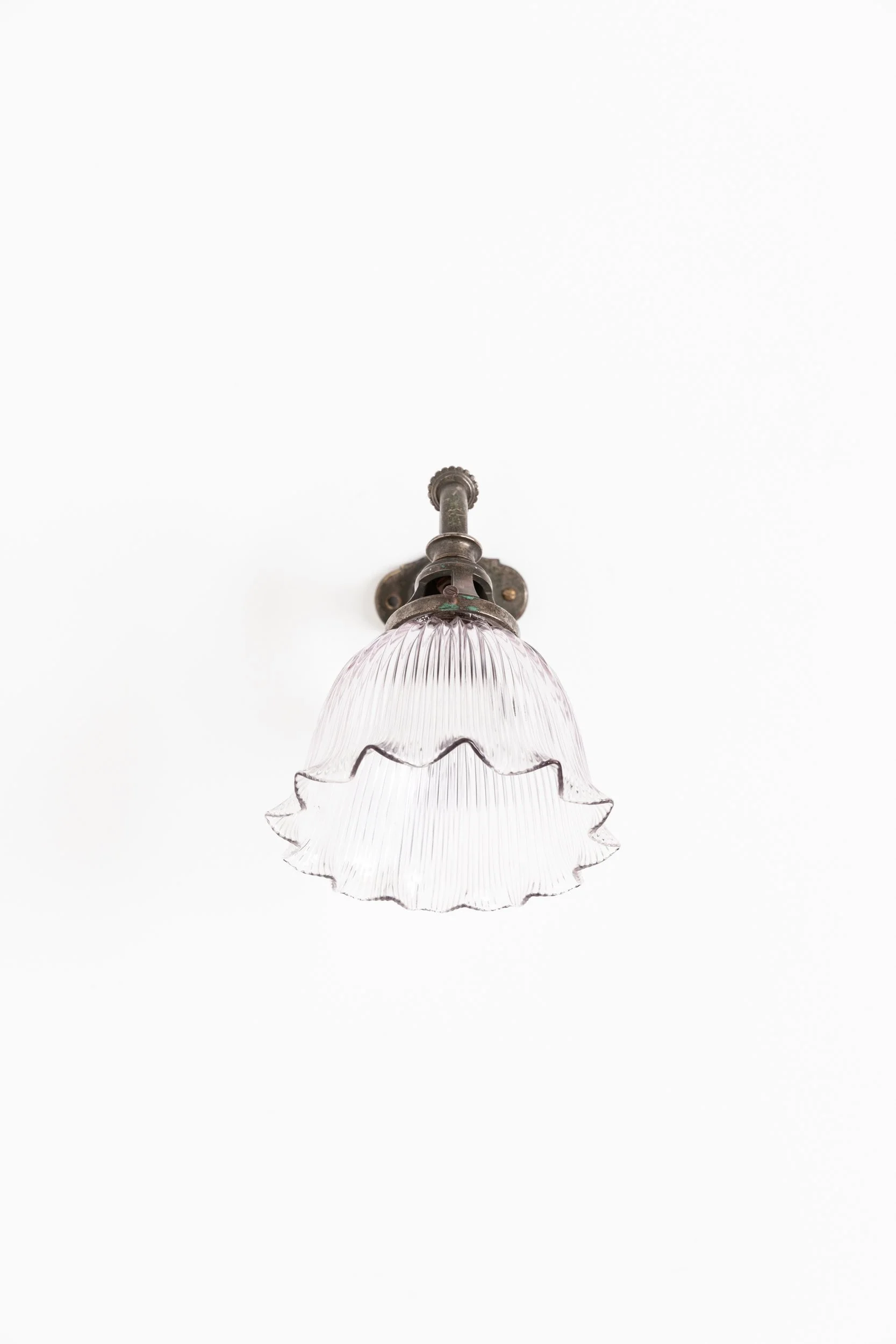 Antique Cast Brass Heavy Duty Wall Lamp with Holophane Glass Shade (14).jpg