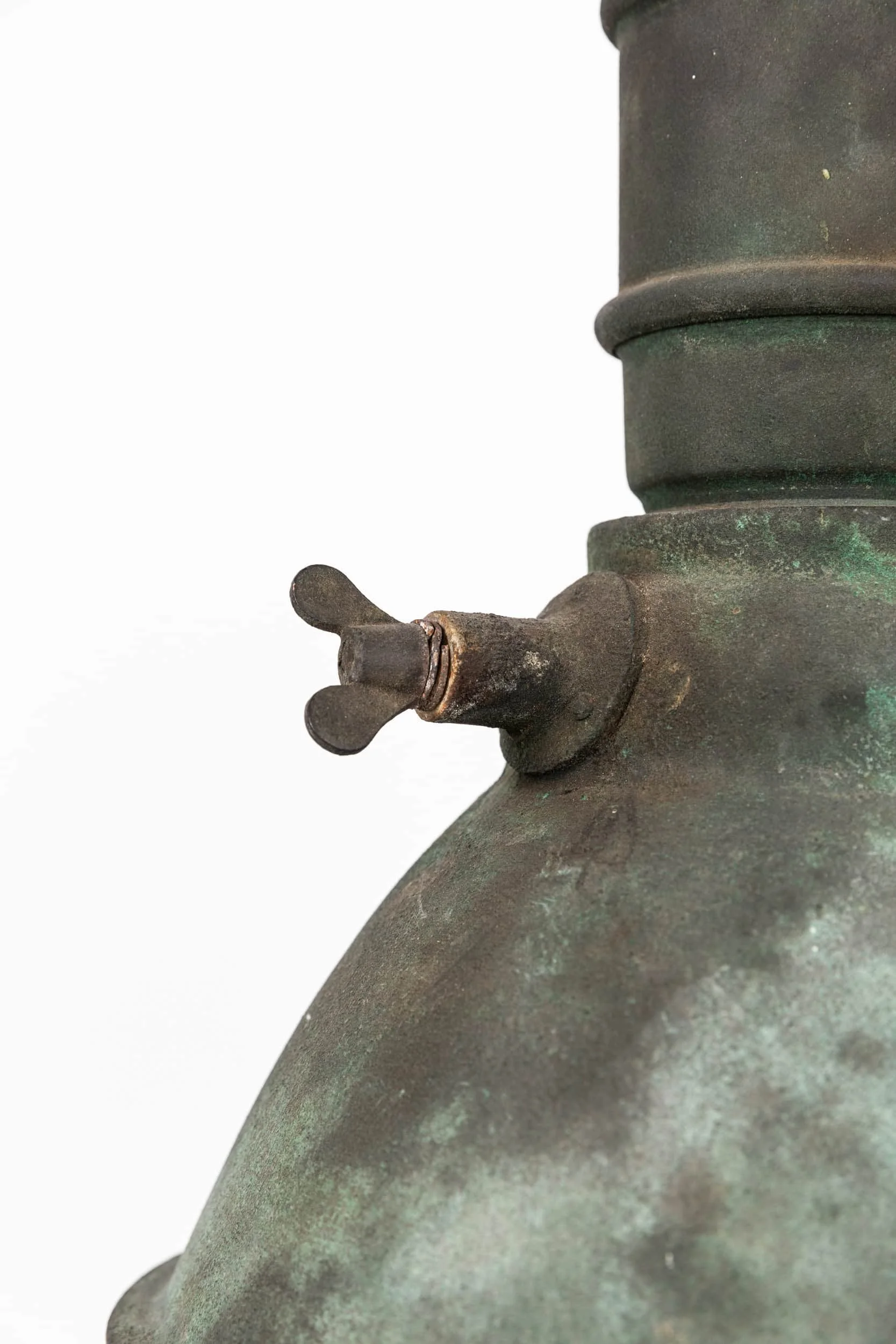 Pair of Antique Verdigris Copper Industrial Lights with Glass GECoRAY Internal Relectors  (12).jpg