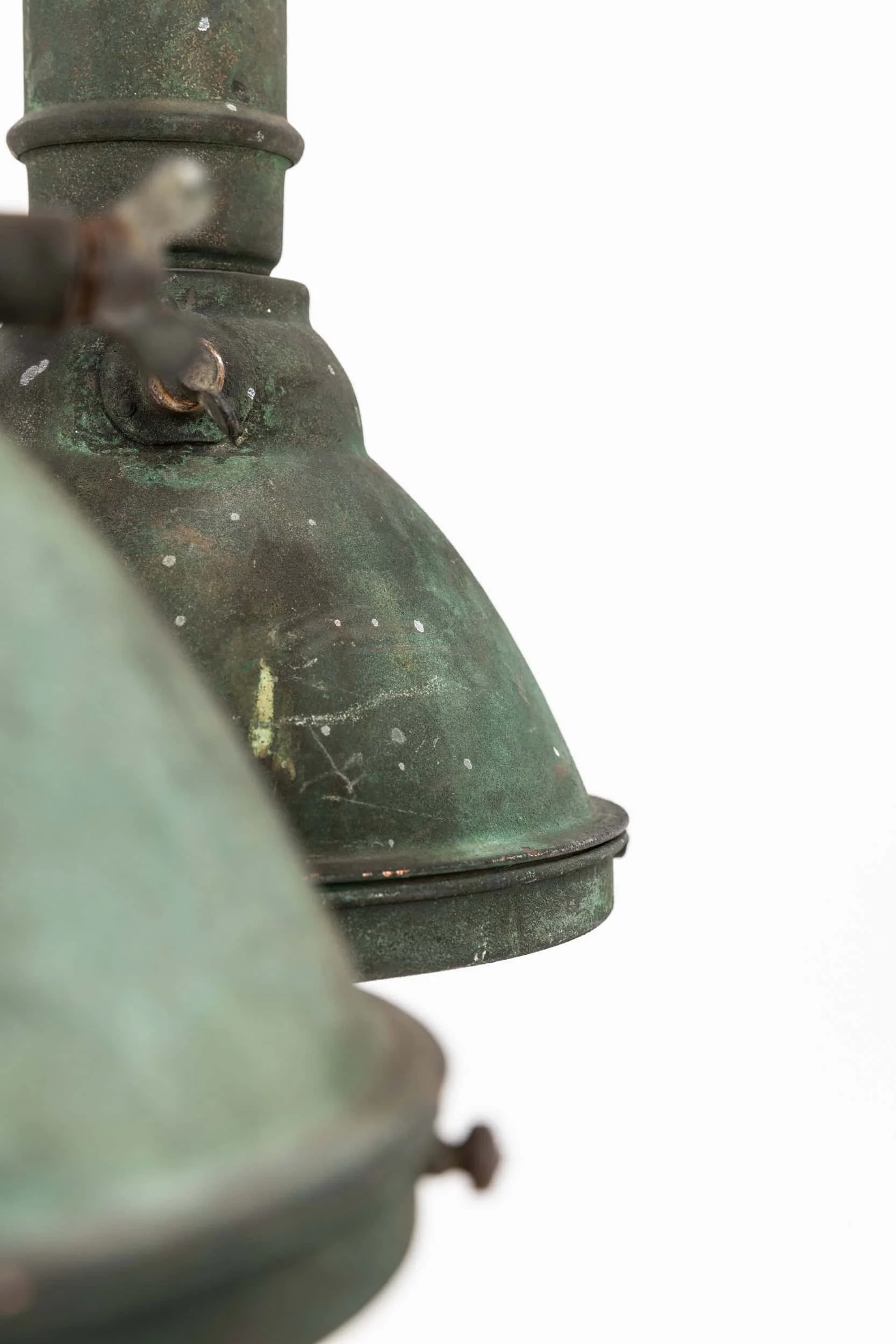 Pair of Antique Verdigris Copper Industrial Lights with Glass GECoRAY Internal Relectors  (14).jpg