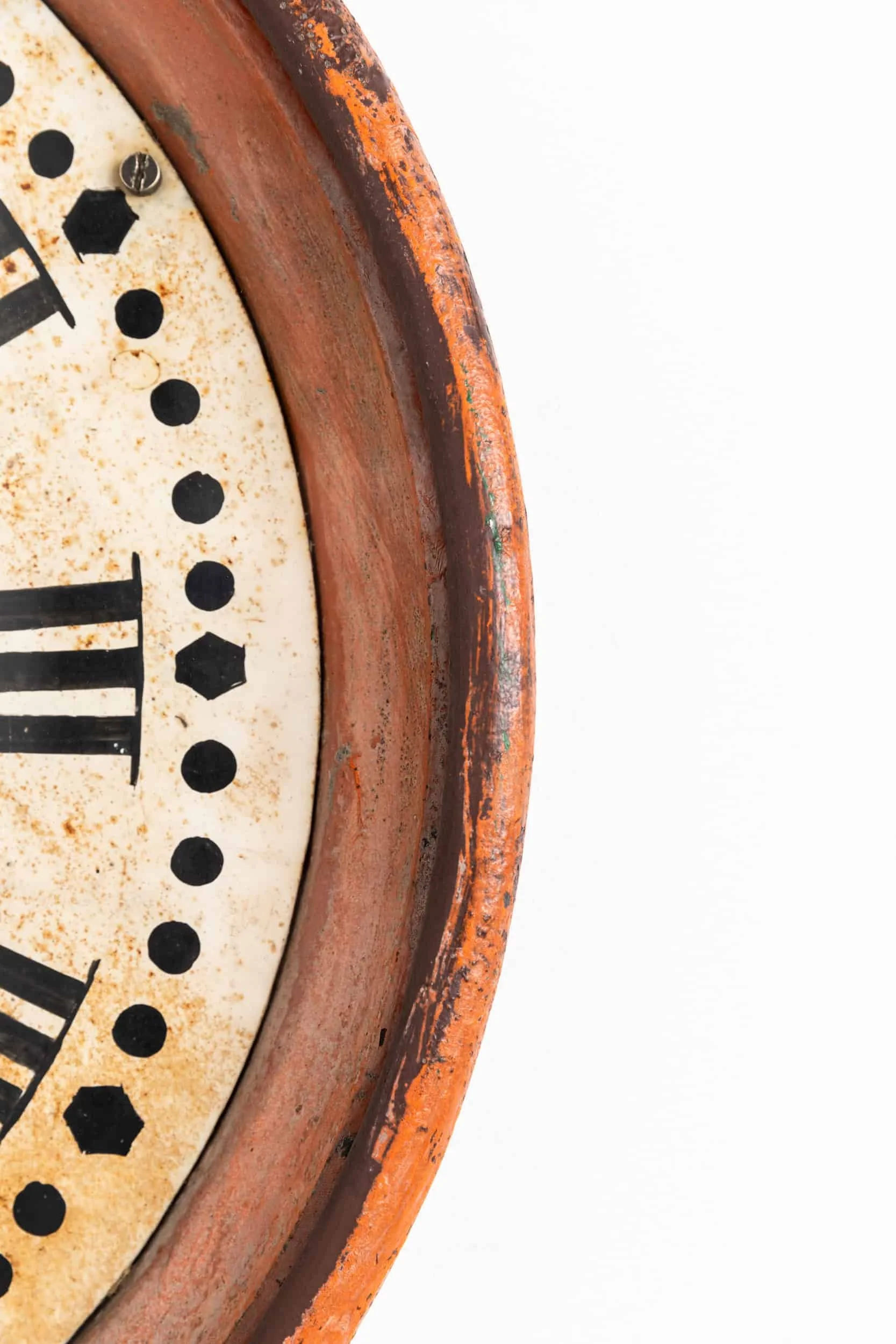 Antique Vintage Industrial Orange Painted Cast Iron Wall Clock (13).jpg