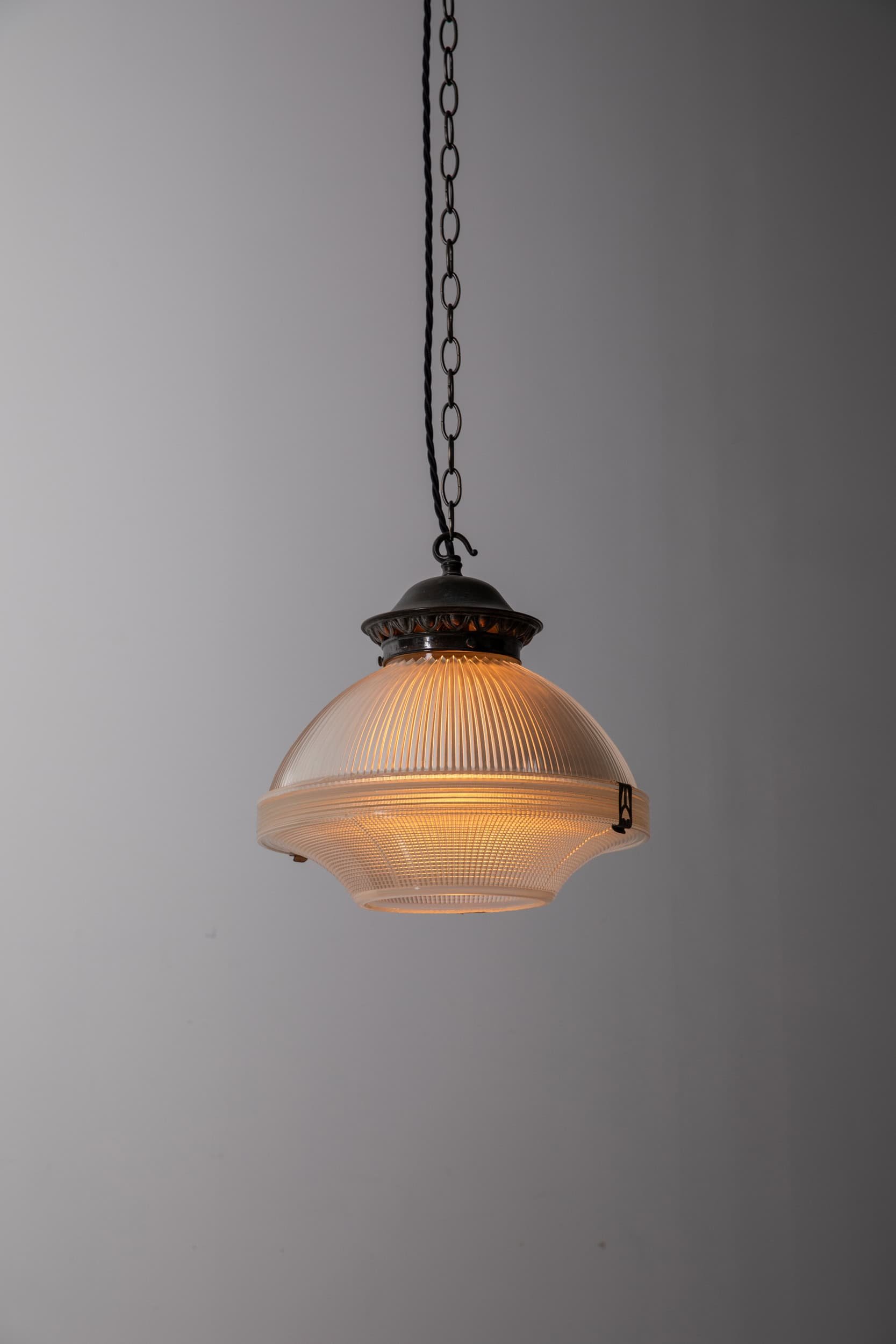 Antique Prismatic Glass Holophane Reflector Refractor Pendant Light (10).jpg