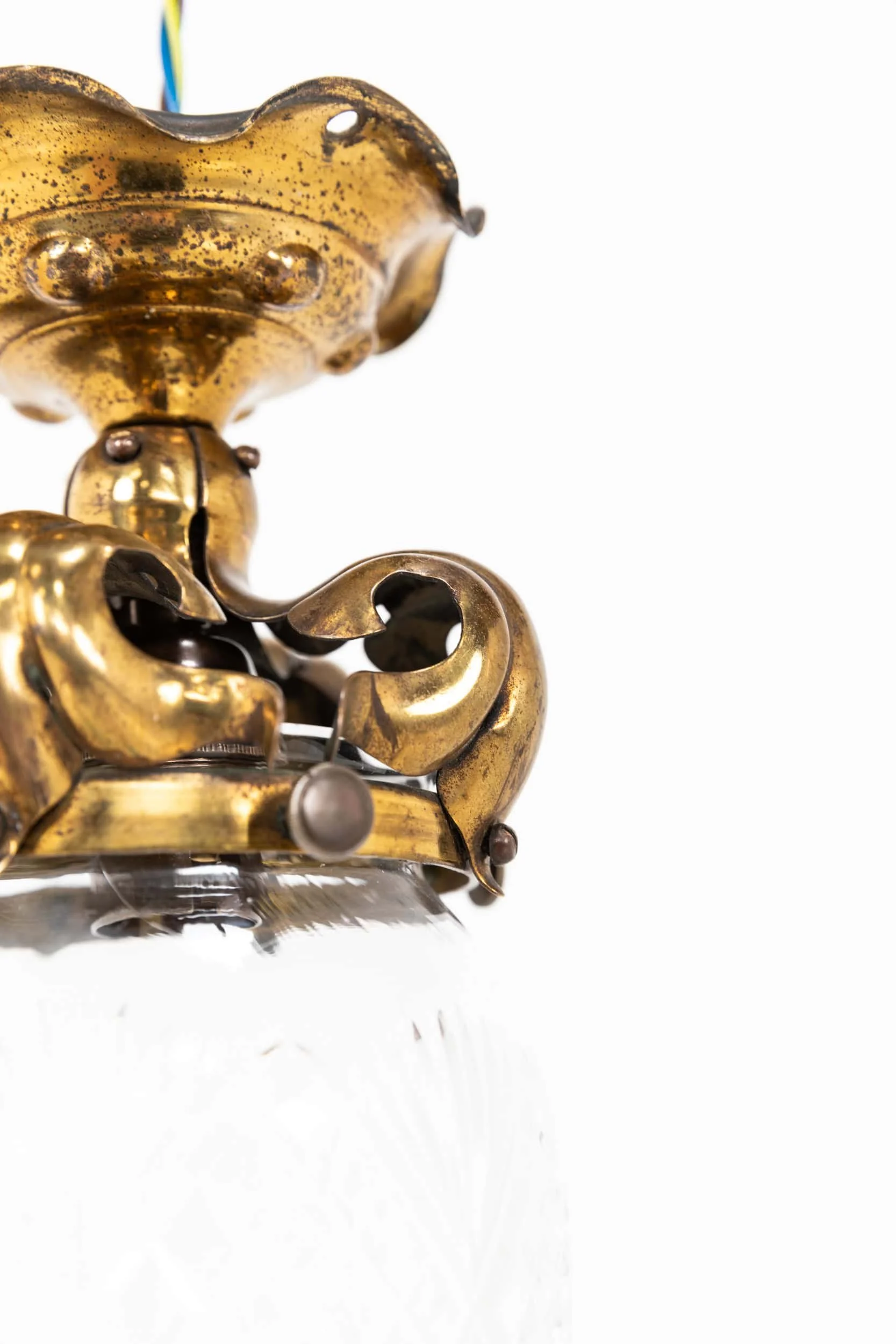 Antique Arts & Crafts Brass and Cut Glass Ceiling Light (11).jpg