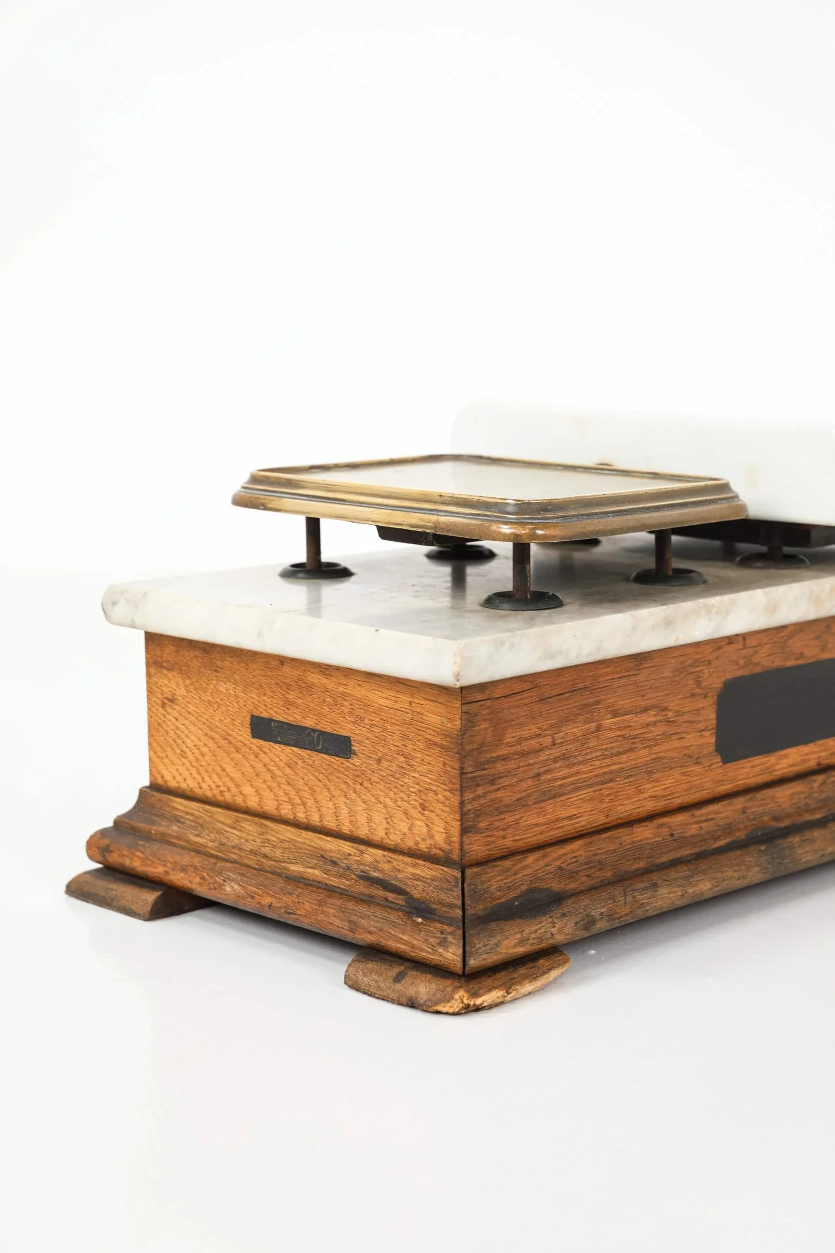 Antique Early 20th Century Oak, Brass, Marble and Ceramic Butchers Weighing Scales (13).jpg