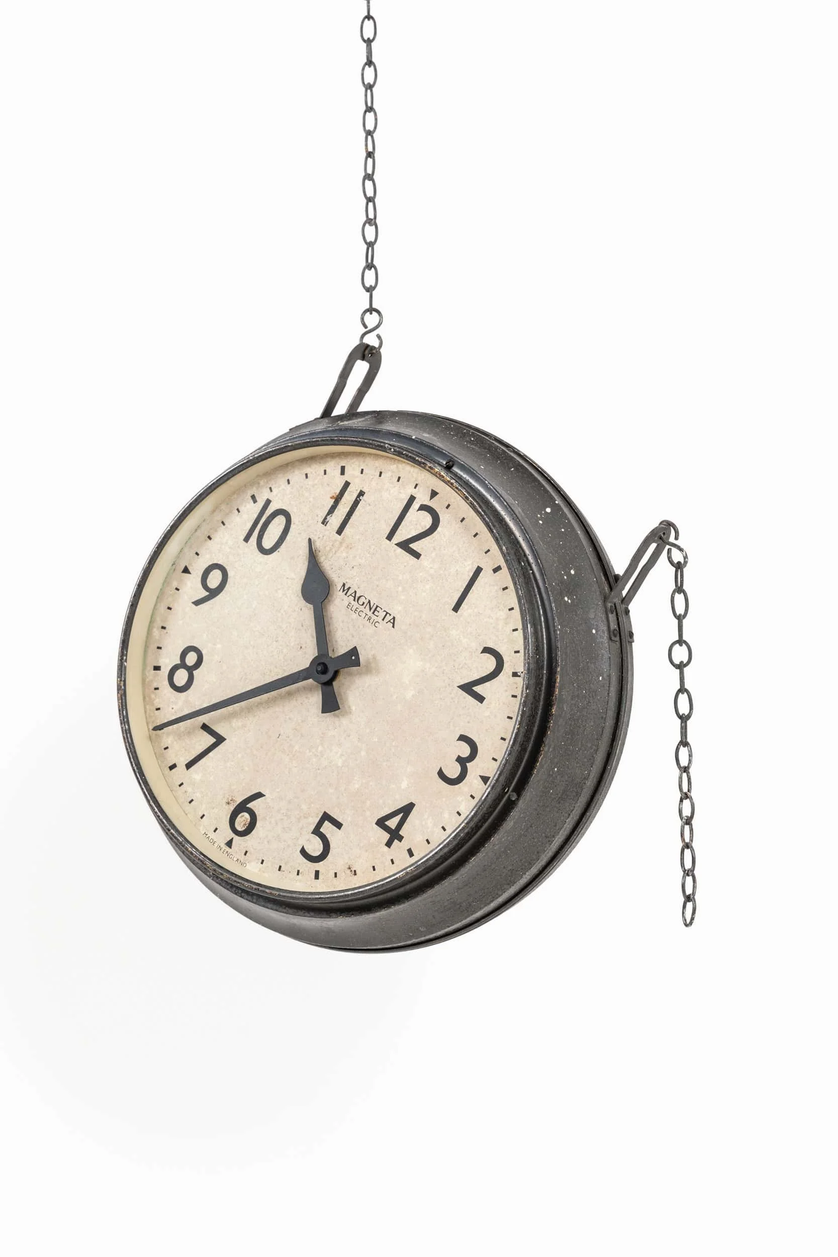 Vintage Industrial Metal Magneta Double Sided Railway Factory Clock (24).jpg