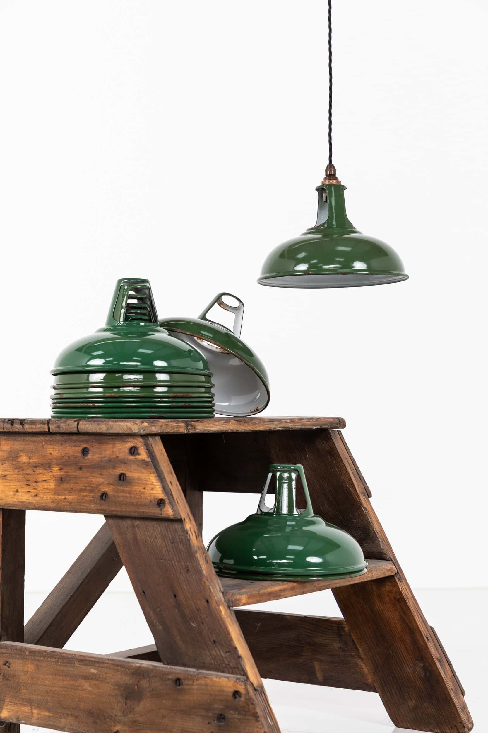 Vintage Industrial 11 inch Coolicon Green Enamel Light Shades (11).jpg