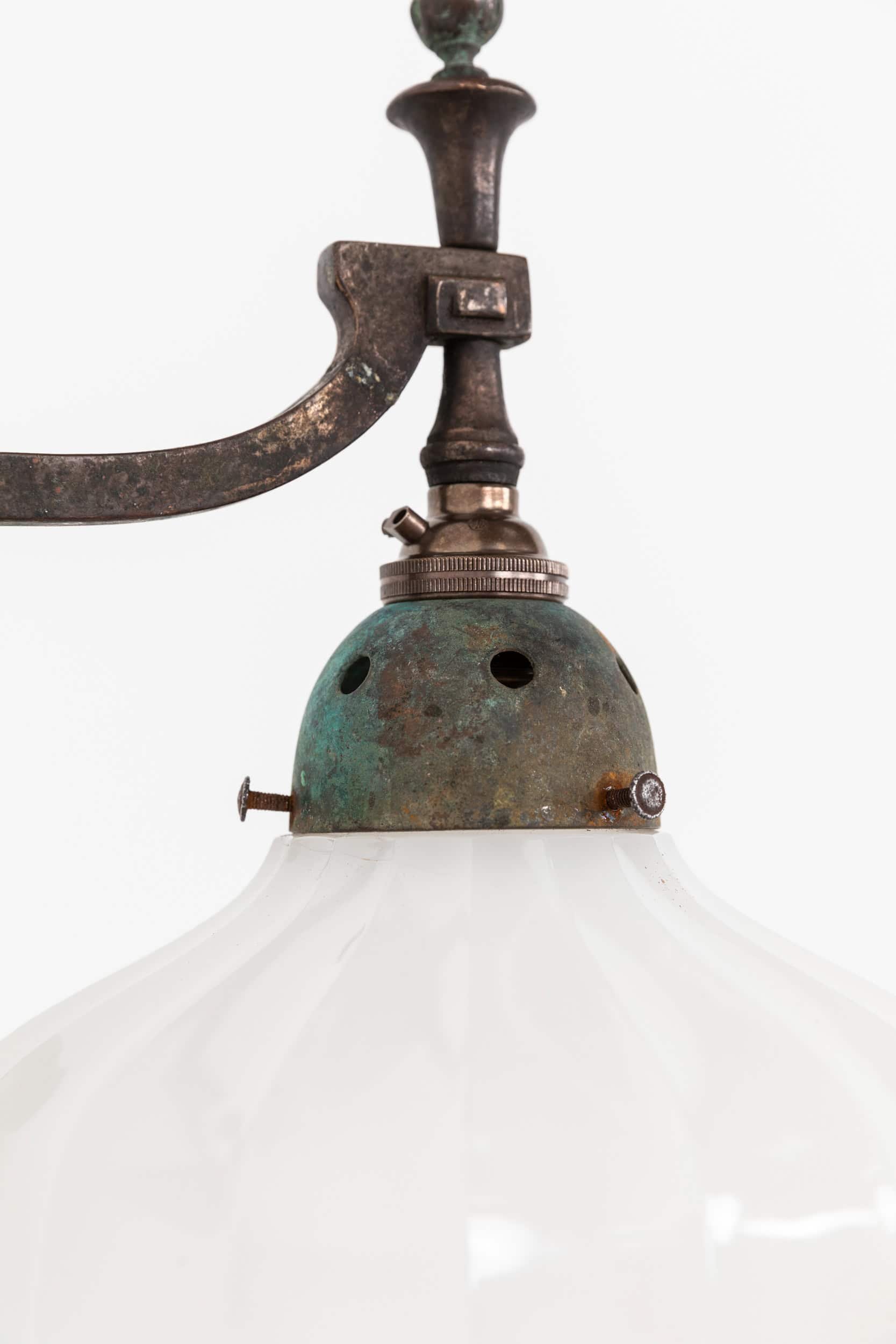 Antique Cast Brass Wall Lamp with Moonstone Doric Shade (3).jpg