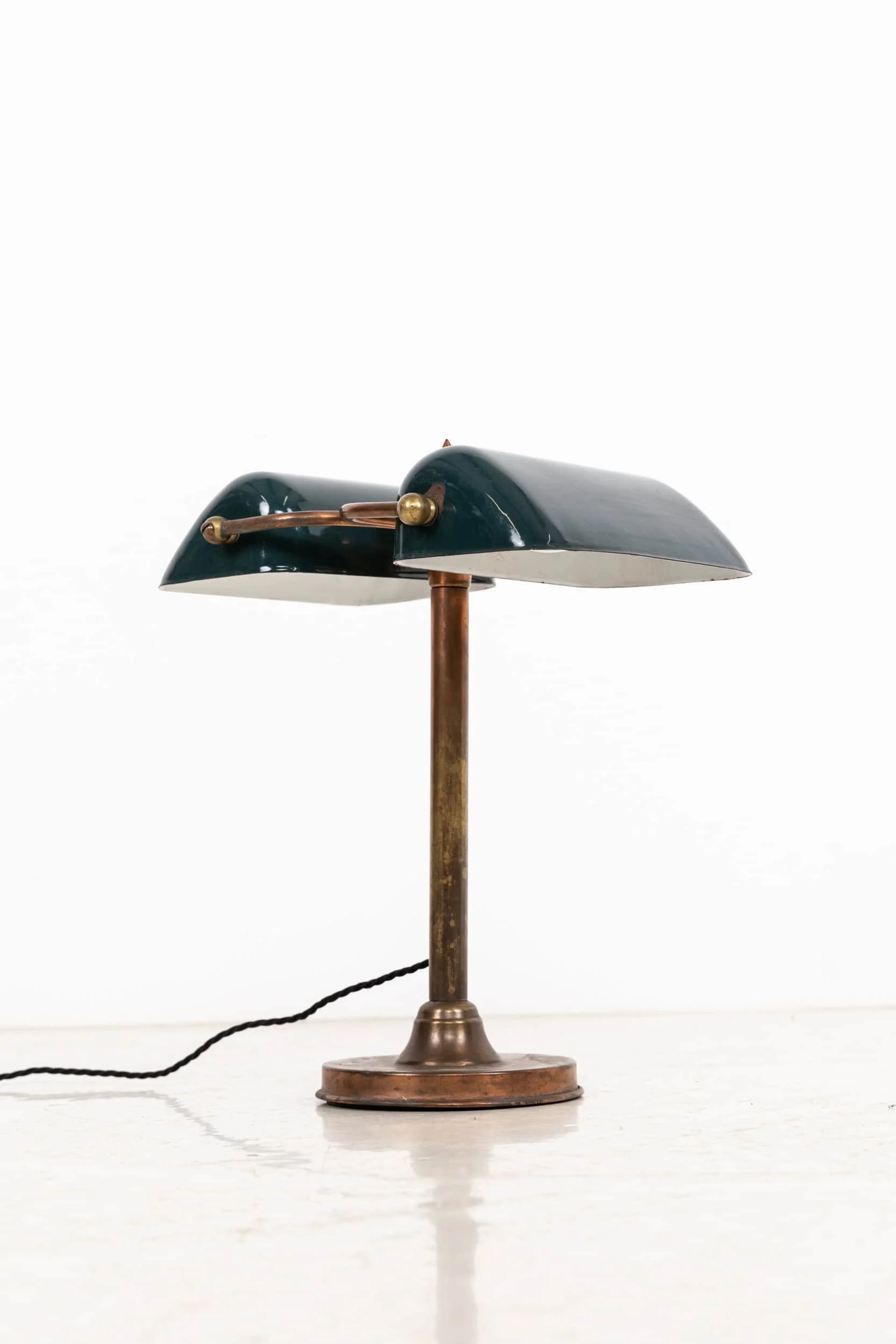 Early 20th Century Double-Headed Copper Bankers Lamp