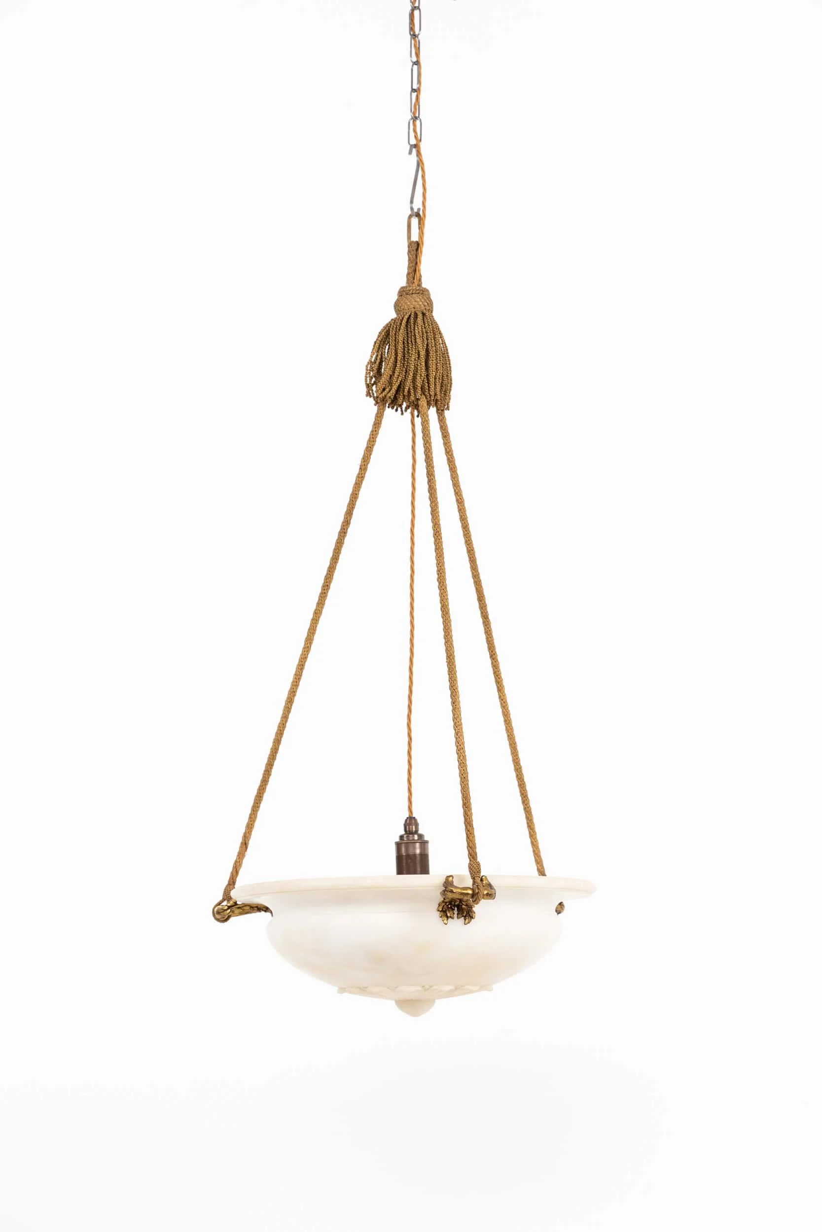 Large Antique Swedish Alabaster Plafonnier Light