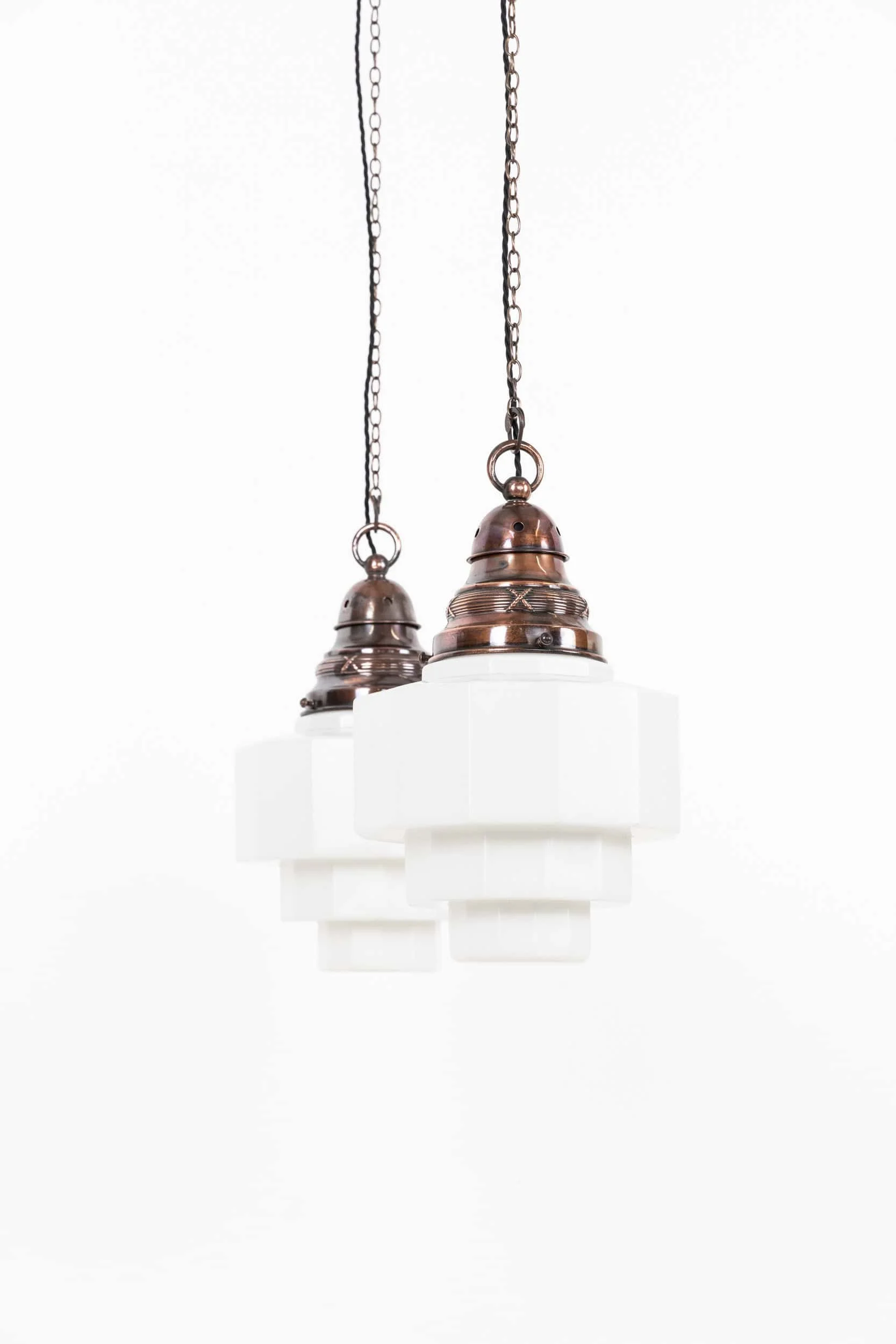 Pair of Art Deco 'Skyscraper' Opaline Pendant Lights