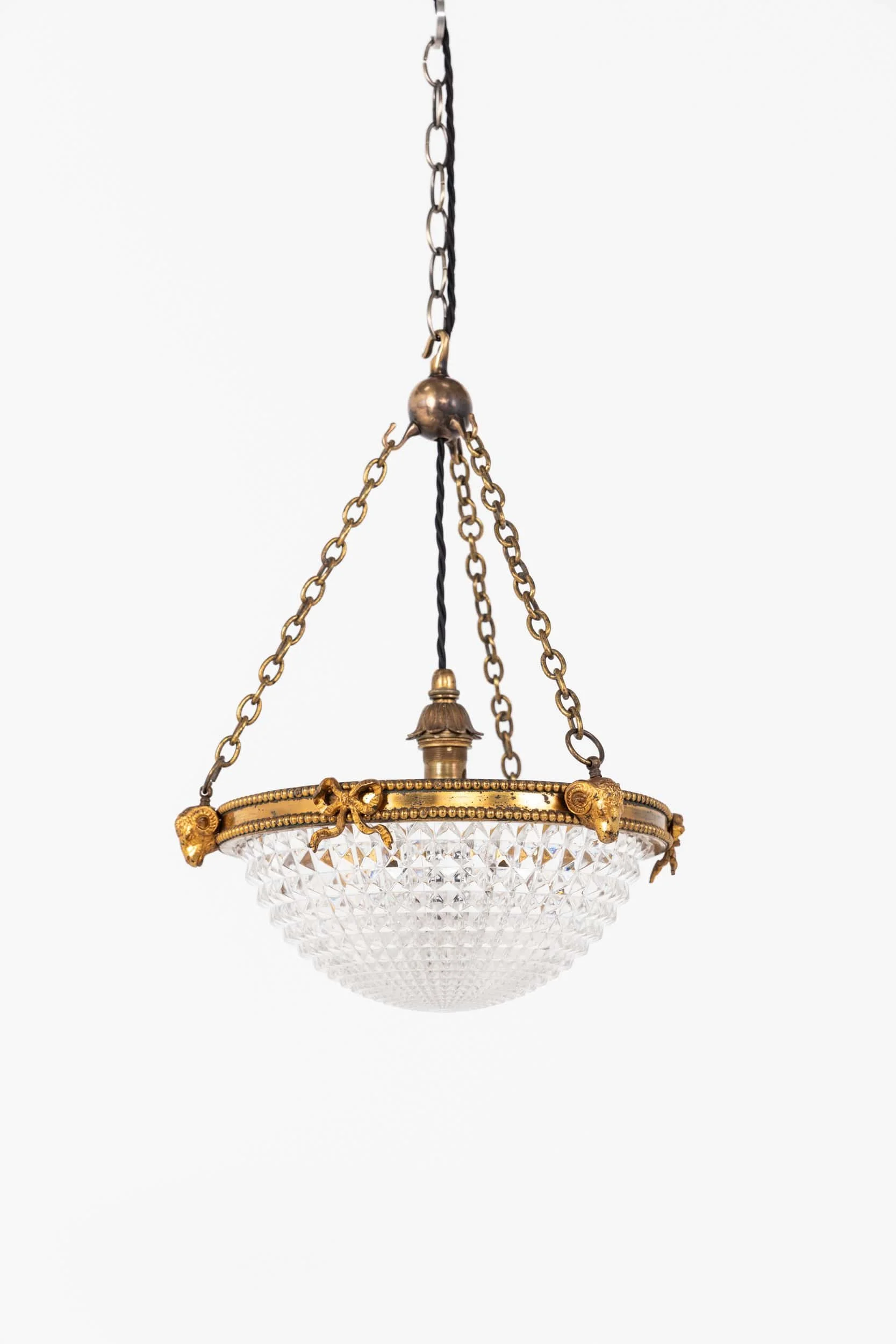 Antique Edwardian Gilt Brass Holophane Crystal Plafonnier Light (1).jpg