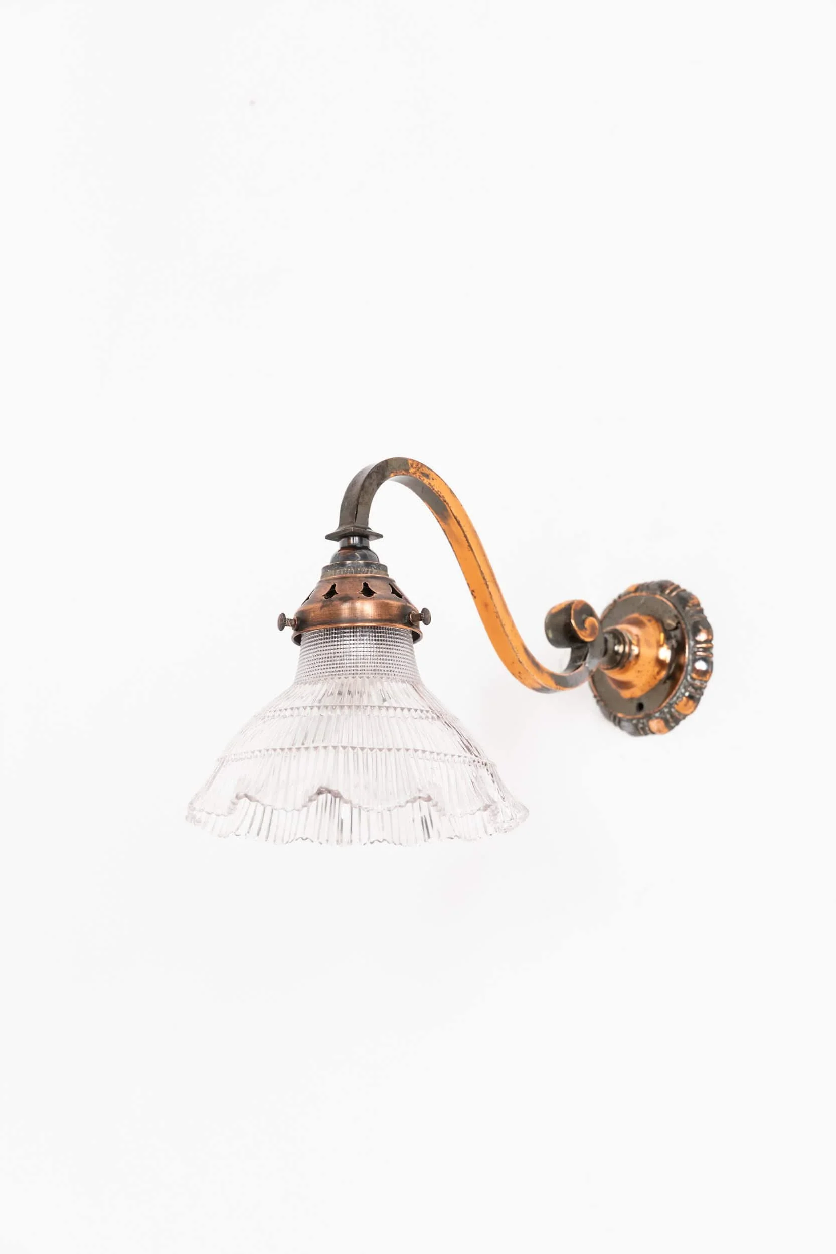 Antique GEC Copper Wall Lamp with Holophane Shade (1).jpg