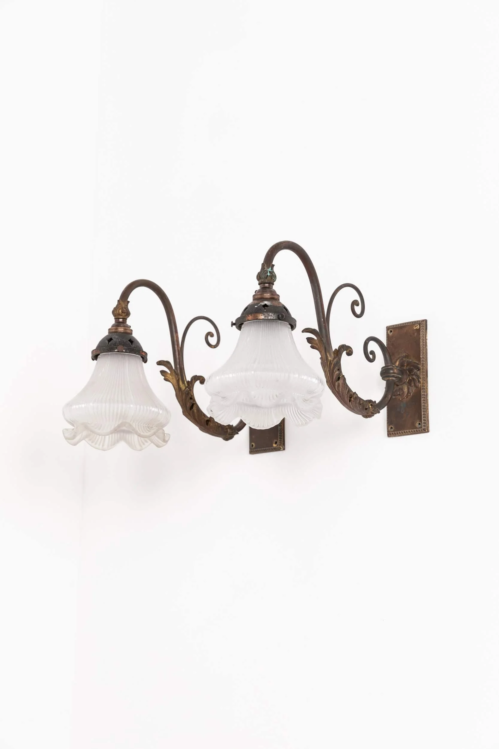 Antique Art Nouveau Gilt Brass Holophane Wall Lamps (1).jpg
