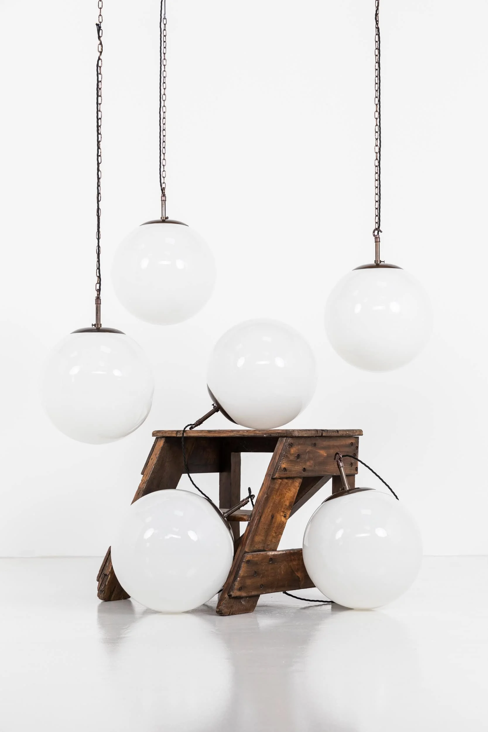 Large Art Deco Globe Opaline Glass Pendant Light