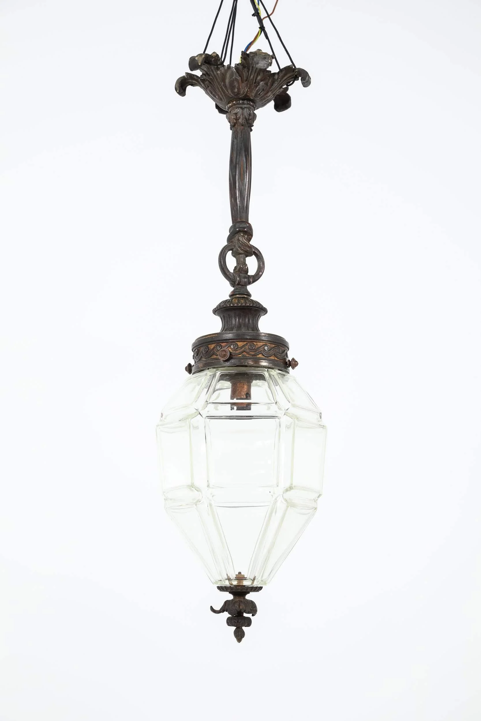 Antique Early 20th Century French Bronze Glass Ceiling Light (1).jpg