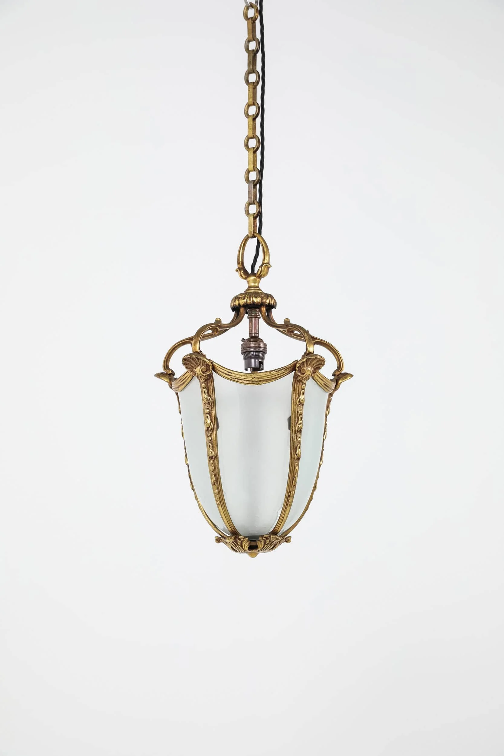 Antique Edwardian Gilt Brass Curved  Glass Lantern Pendant (1).jpg