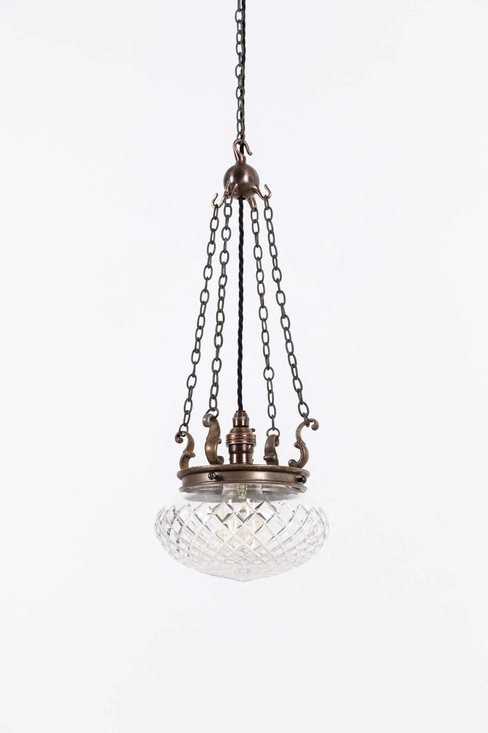 Antique Early 20th Century Brass Cut Glass Pendant Light (1).jpg