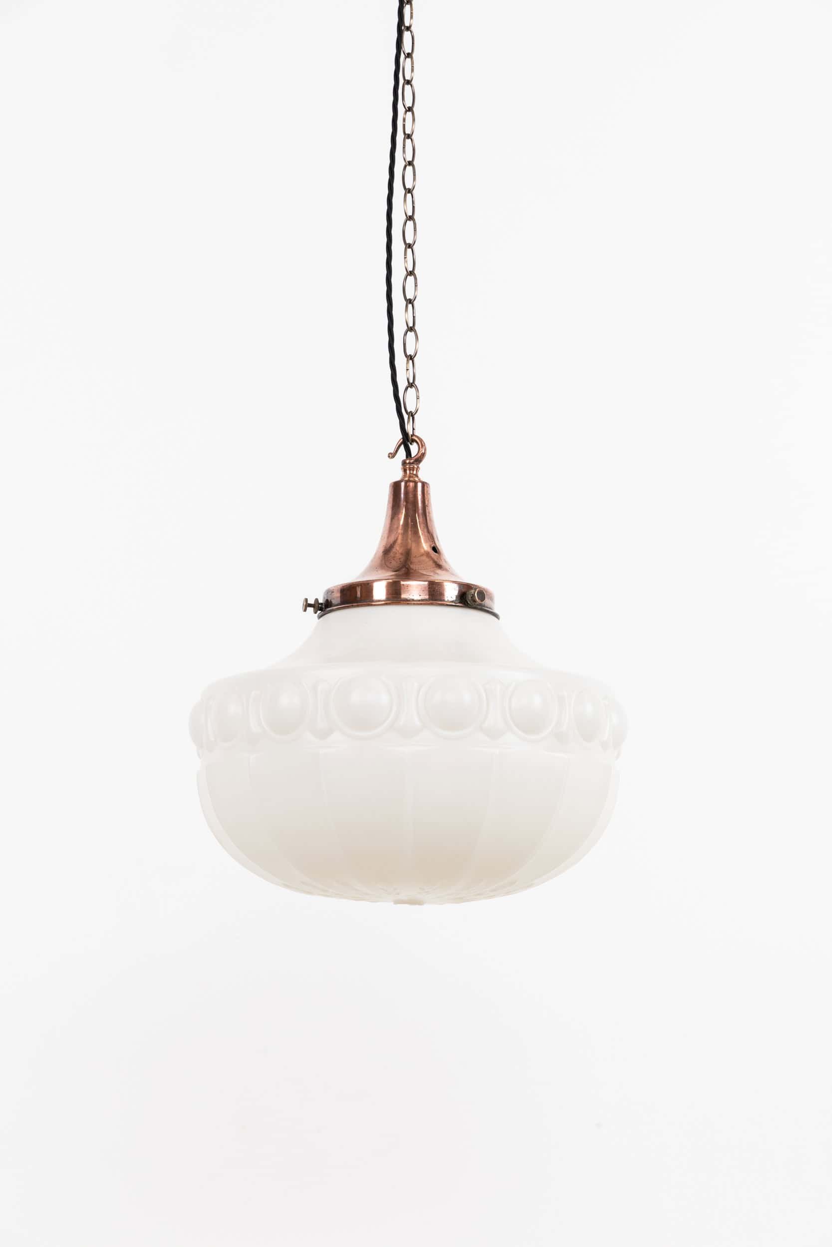 16" Large Moulded Opaline Glass Pendant Light