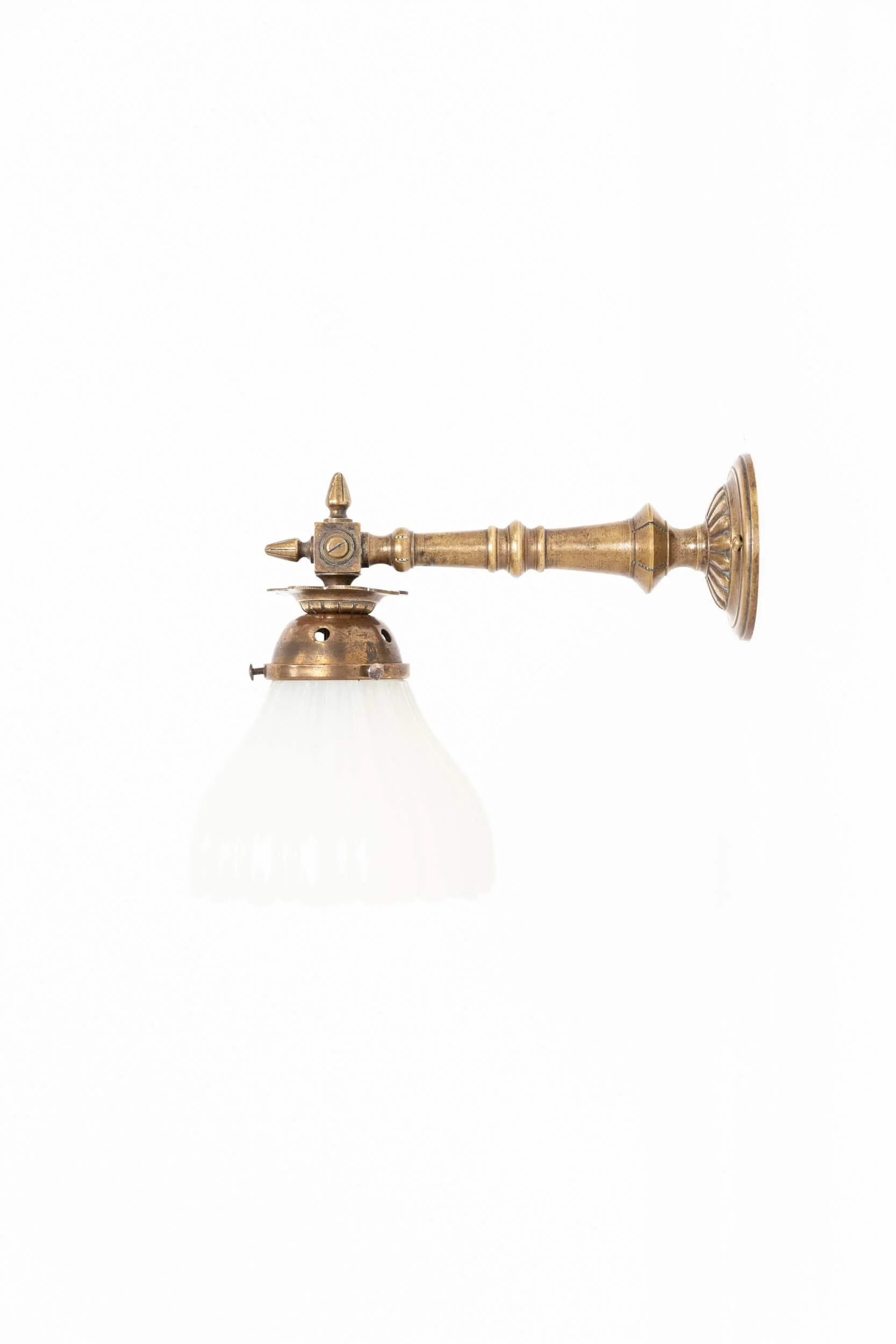 Antique Edwardian Brass Gas Wall Lamp with Moonstone Shade (1).jpg