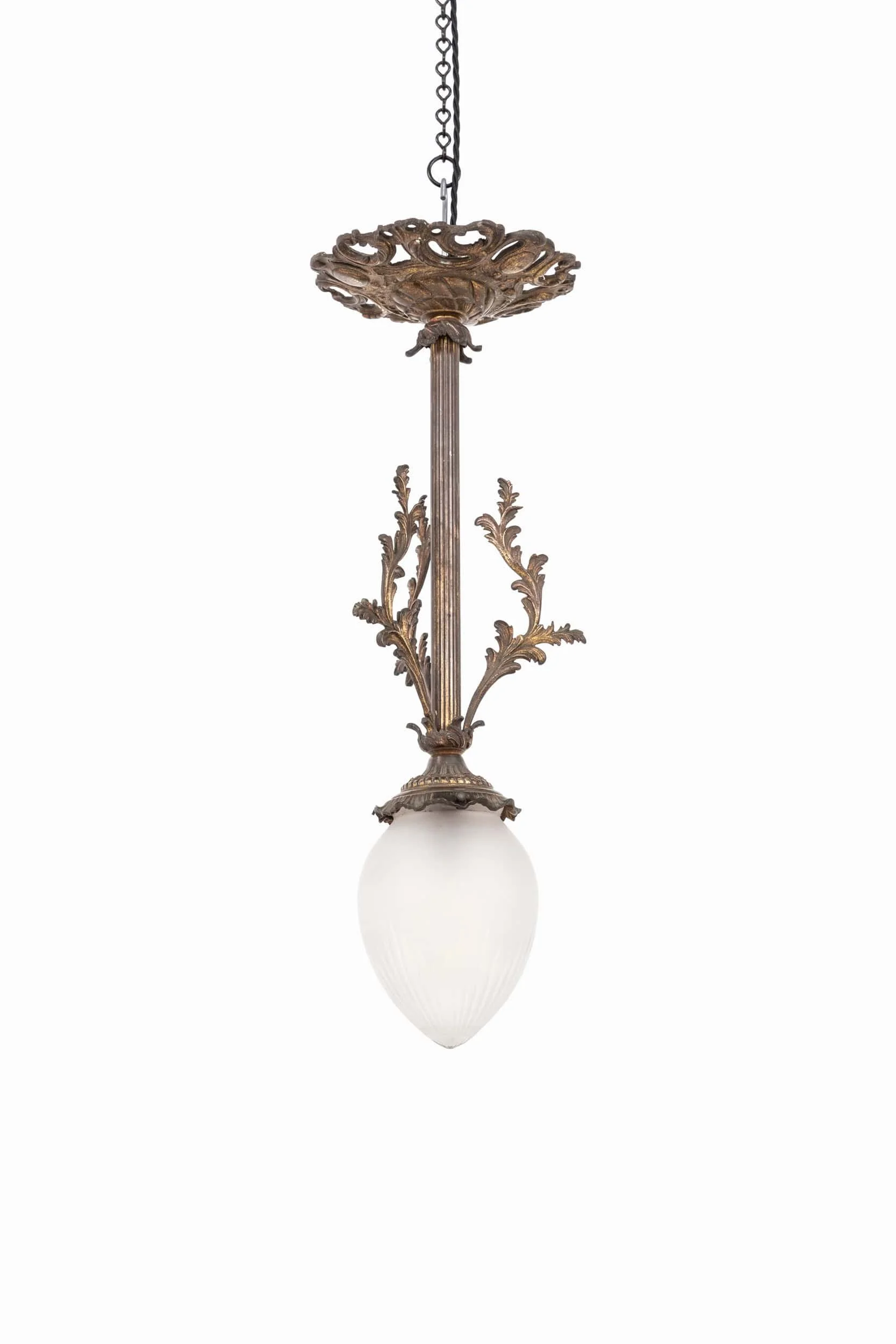 Antique Art Nouveau Brass Frosted Glass French Ceiling Light (1).jpg
