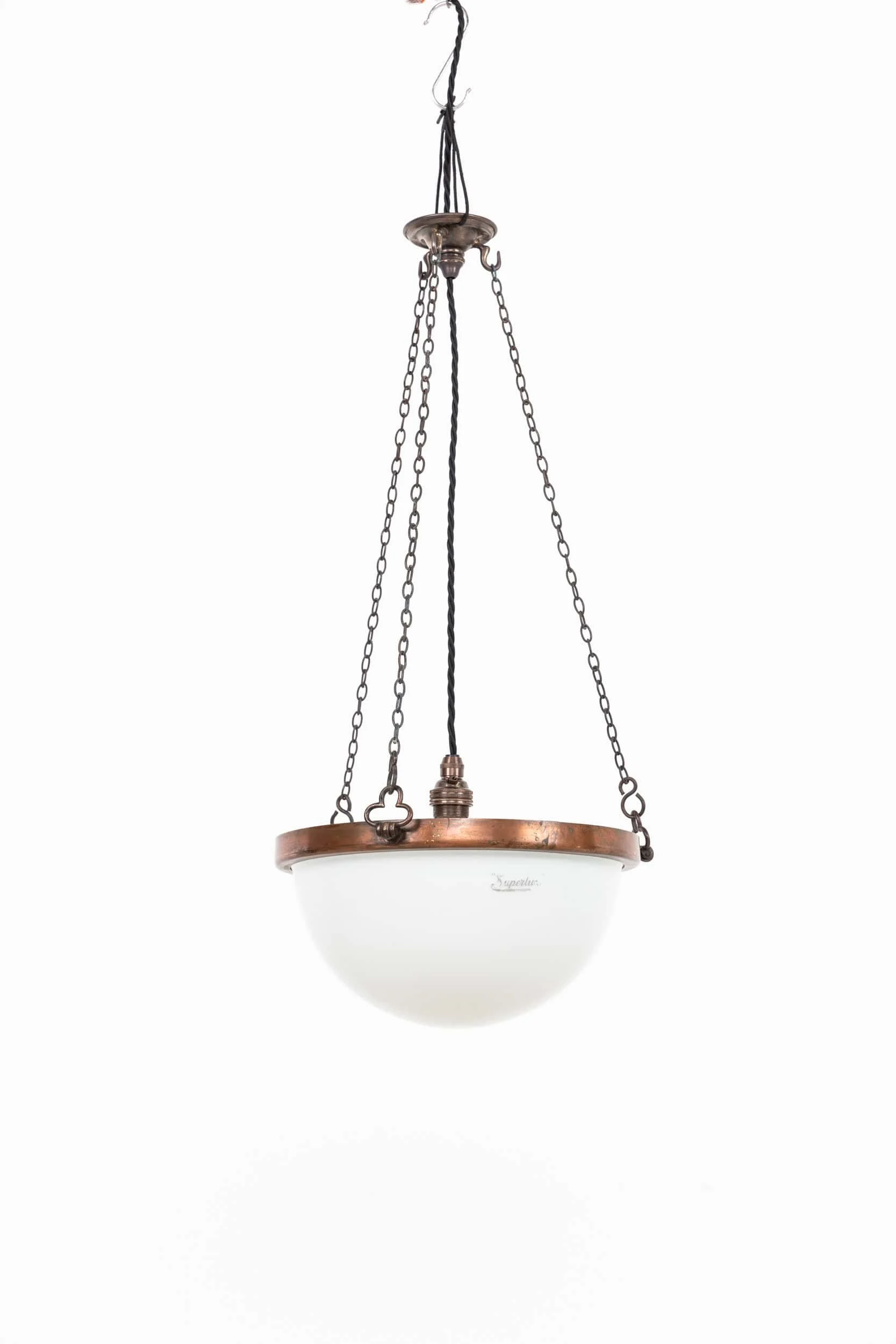 Antique Copper and Opaline Glass Superlux Opaline Plafonnier Light (1).jpg