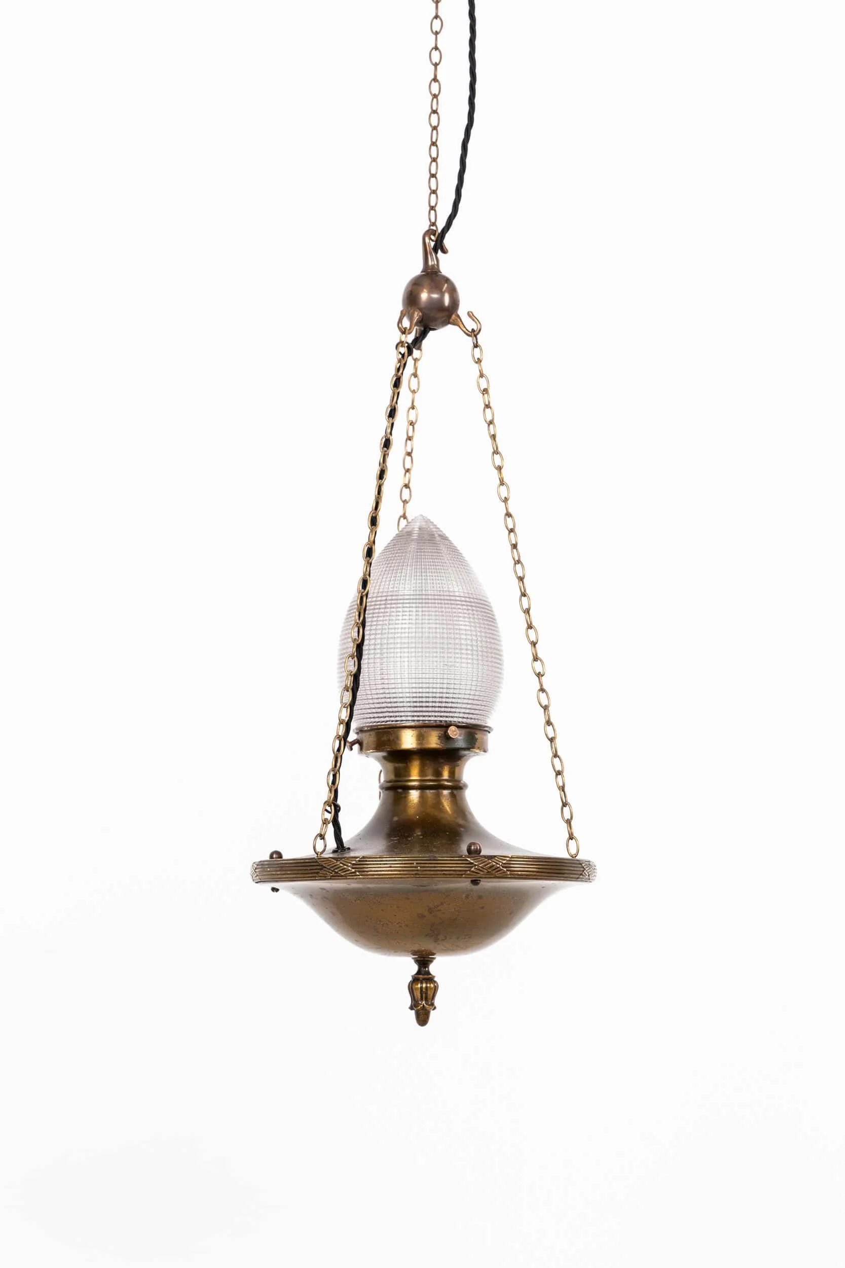 Antique Brass and Holophane Glass Sanctuary Pendant Light (1).jpg