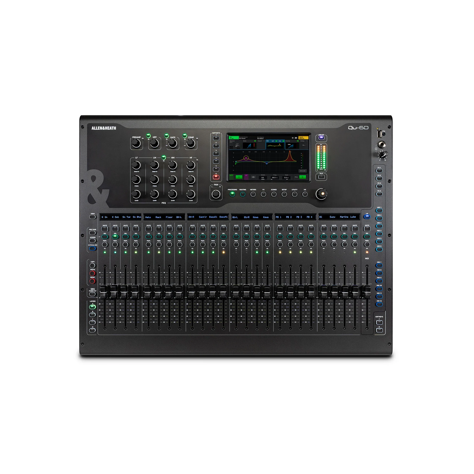 Allen & Heath Qu-6D professional digital mixing console with 25 motorized faders and 7-inch touchscreen