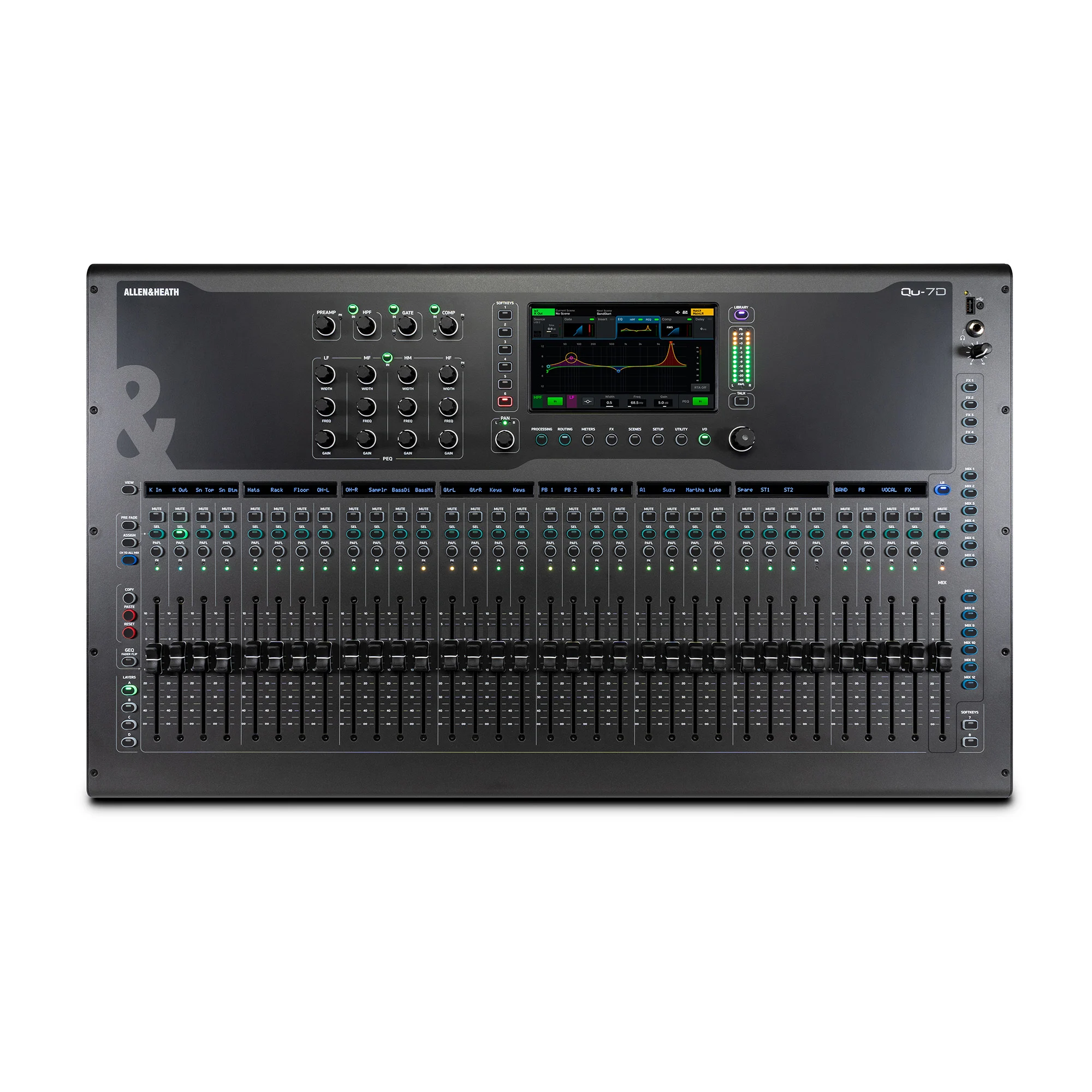 Allen & Heath Qu-7D professional digital mixing console with 33 motorized faders and 7-inch touchscreen