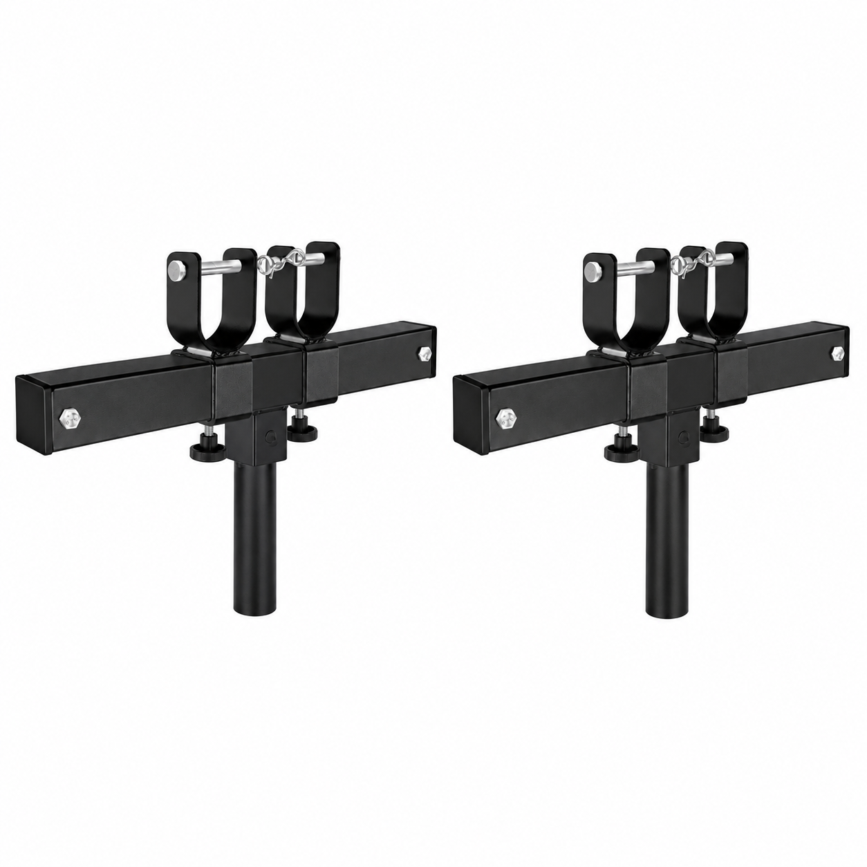 Pair of Fantek XTF-T103D 17FT professional truss lifting towers with XTF-ATCM0B support adapters, available for stage and lighting truss rental from Haye Productions.