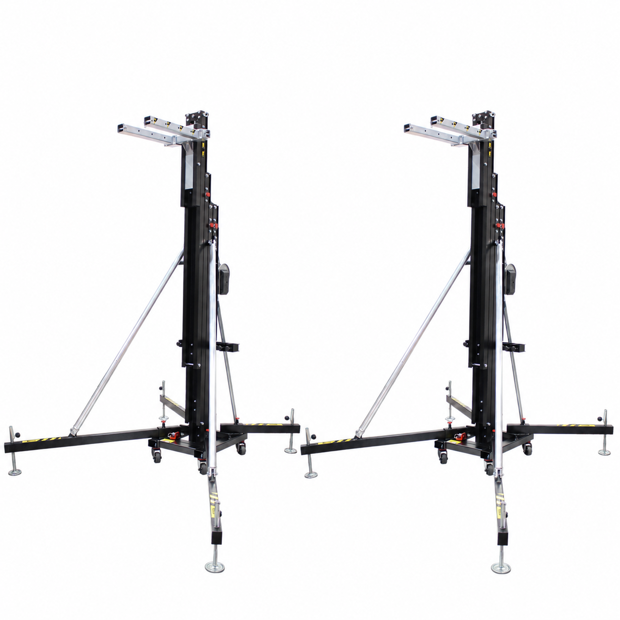 Pair of Fantek XTF-FT5023 professional 16FT heavy-duty front-loading line-array lifting towers with 518 lb lifting capacity per tower, available for rental from Haye Productions in Phillipsburg, NJ.